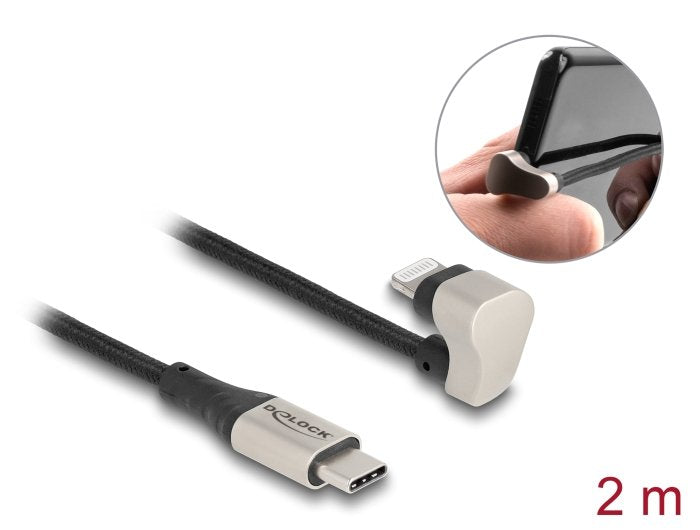 Delock Daten- Y Cable De Carga Usb Tipo-C A Lightning F 180° Angular 2 M Mfi