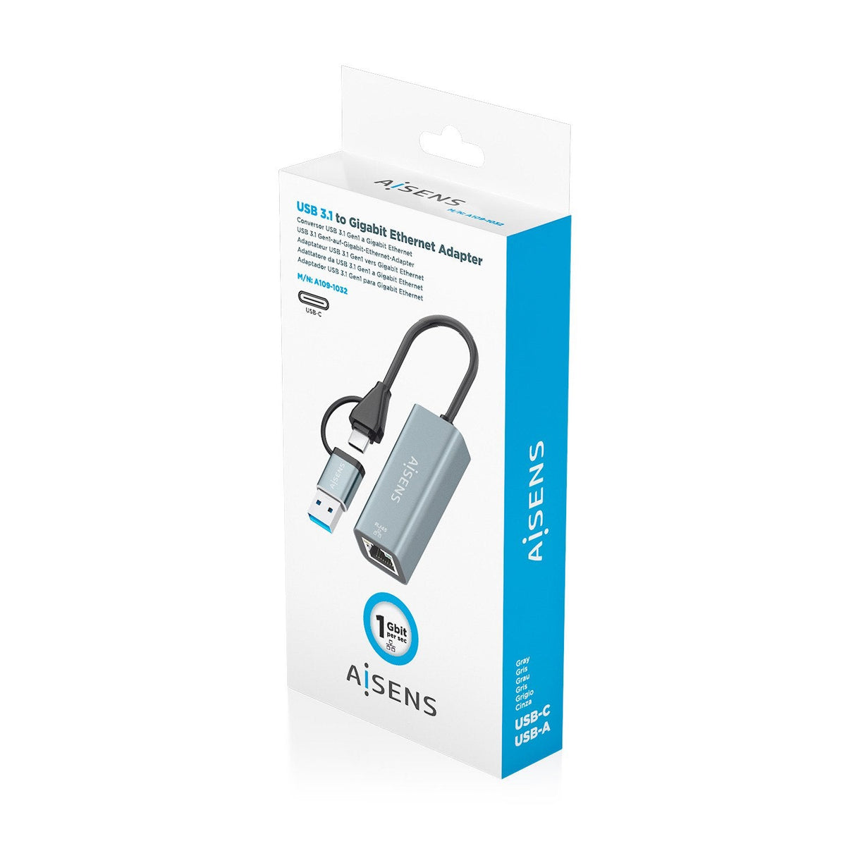 Adaptador Usb + Usb Tipo-C 3.2 Rj45 Aisens A109-1032 1000mbps