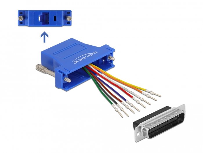 Delock 66648 Adaptador D-Sub Macho De 25 Pines A Rj45 Hembra, Kit De Montaje Azul