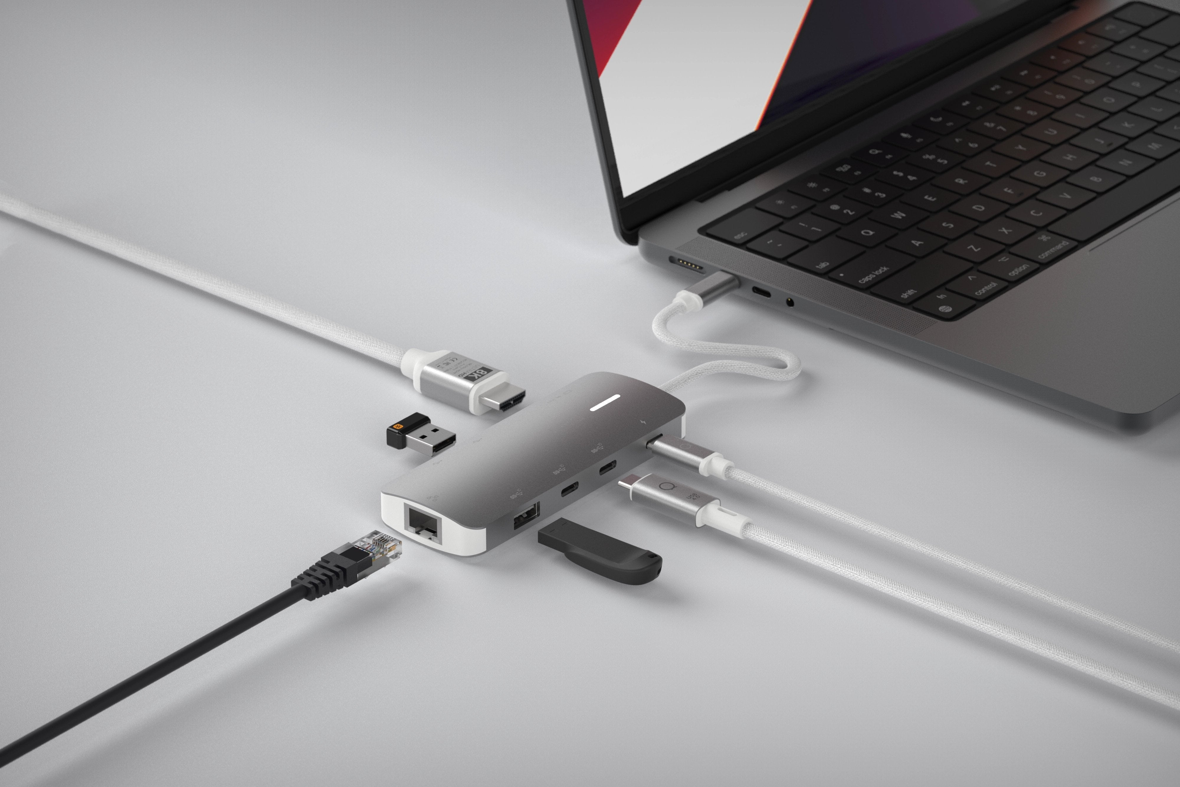 Hub 8 Puertos 8k Pro Usb-C 140w Gris Linq Usb-C/ 1xusb3.2, 1xhdmi, 1xusb-C Pd Hasta 140w, 2xusb-C, 1xrj45 2,5gbps, 2xusb-A