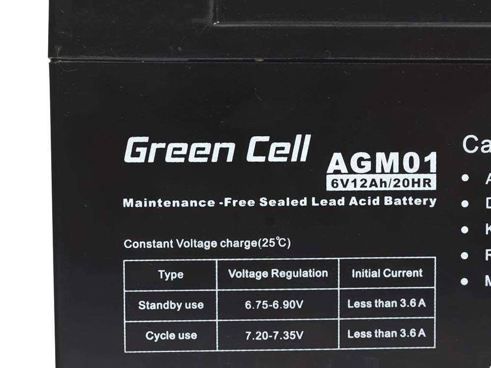 EAN 5902701411473 - Green Cell AGM Battery 6V 12Ah - Batterie - 12.000 mAh Sealed Lead Acid (VRLA) imagen 3