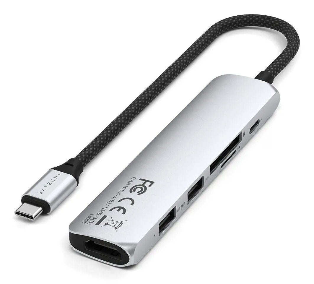 Satechi 6-W-1 Usb-C Slim Multiport Usb-C (Usb-C, 2x Usb-A, 4k Hdmi, Czytnik Kart Micro/Sd) (Srebrny)