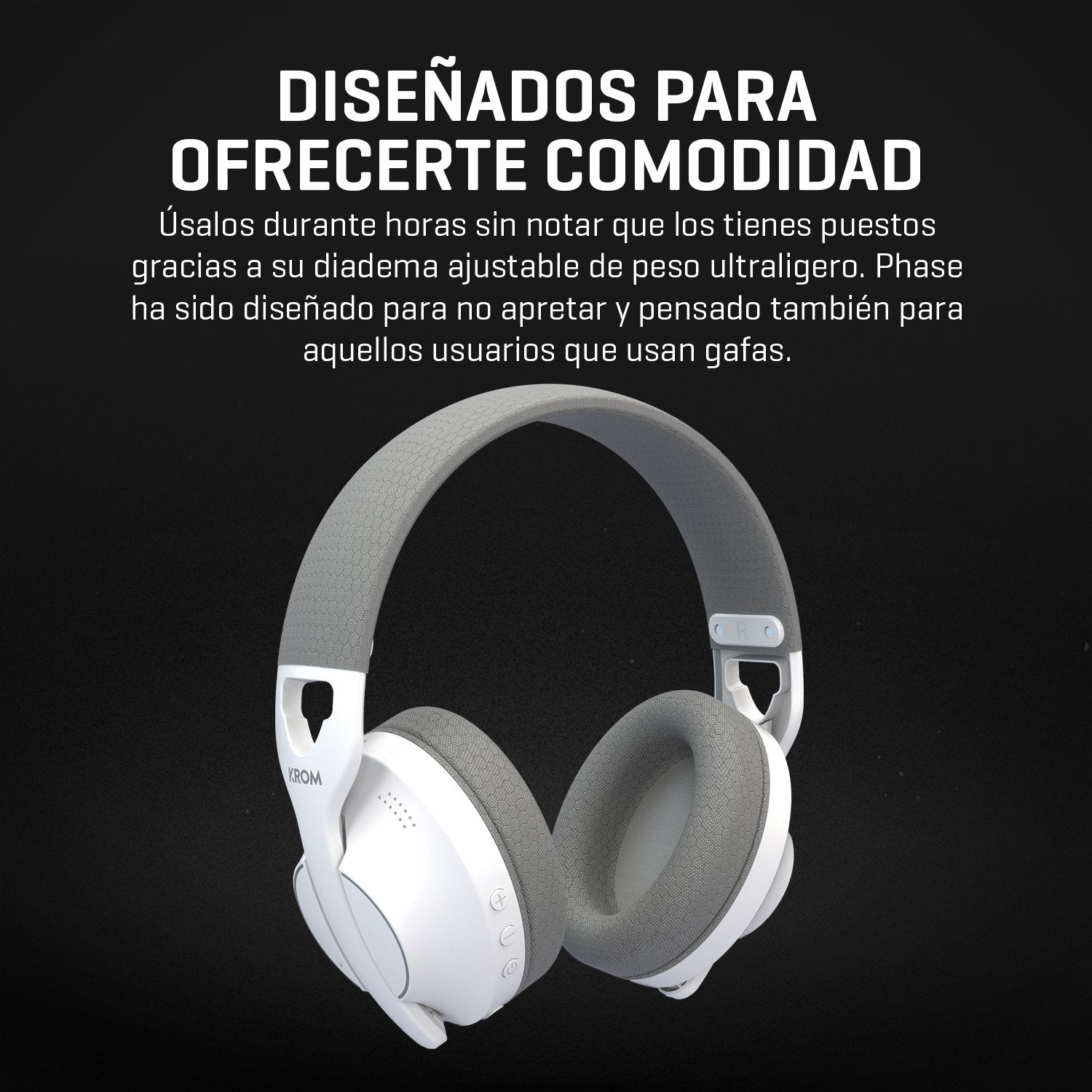 Auriculares Gaming Inalámbricos Con Micrófono Krom Phase Bluetooth Jack 3.5 Usb 2.0 Blancos