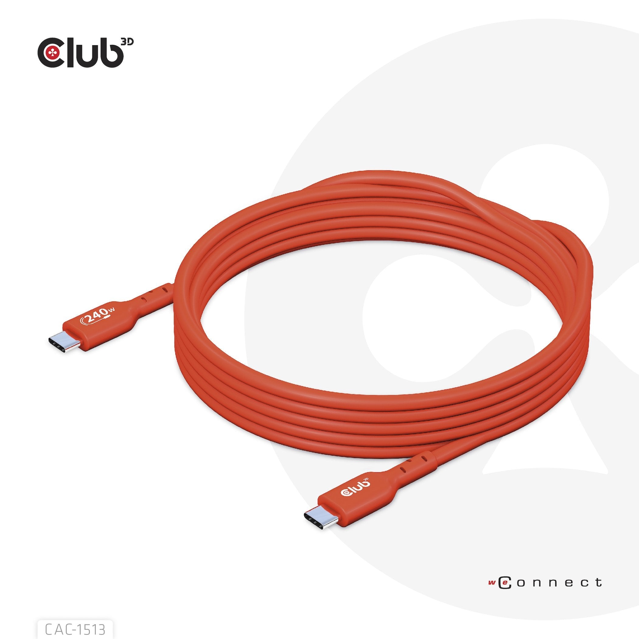 Club3d Cable Certificado Usb2 Tipo C Bidireccional Usb-If Datos 480 Mb, Pd 240 W (48 V/5 A) Epr M/M 3 M/9,84 Pies