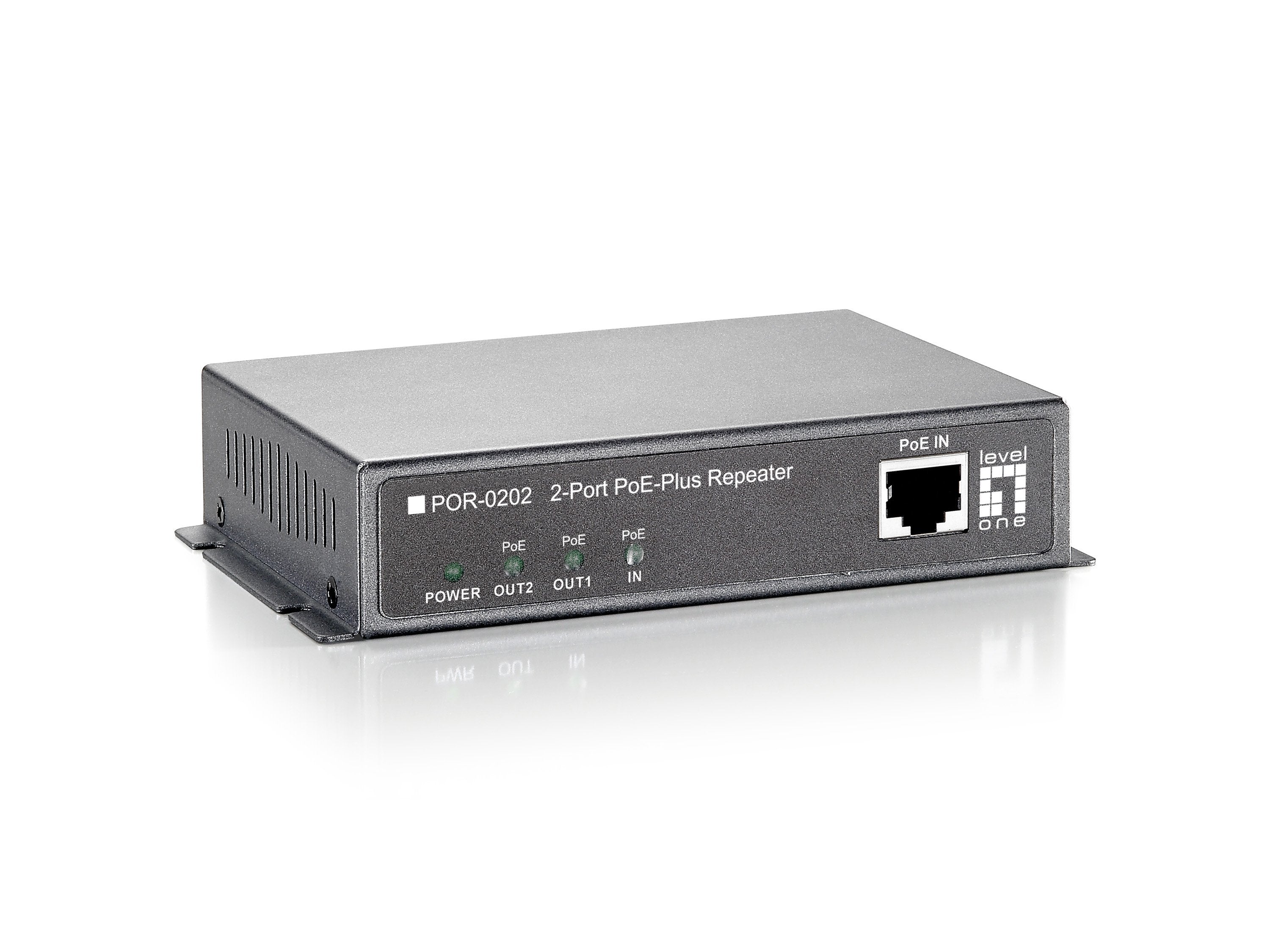 Levelone Repetidor Poe, 2 Puertos, Cascade, 802.3at Poe+, Repetidor De Red, 100 M, 10/100base-T(X), Ieee 802.3,Ieee 802.3af,Ieee 802.3at,Ieee 802.3u,Ieee 802.3x, Negro, Pared