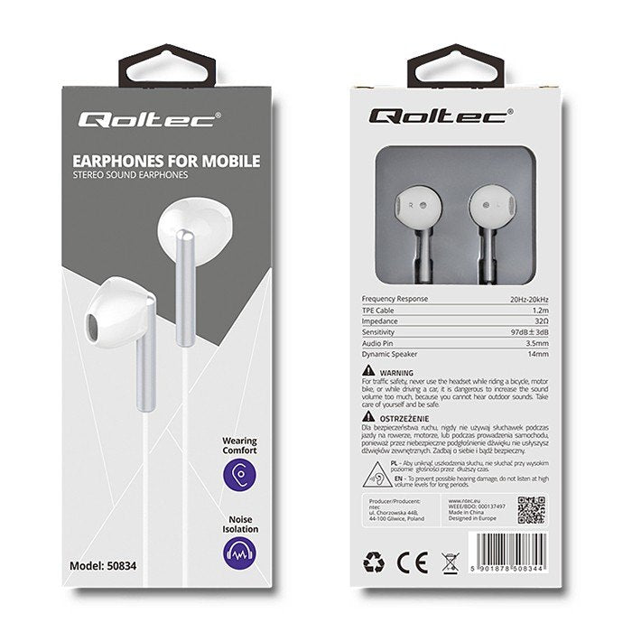 Qoltec In-Ear Auriculares With Micrófono White