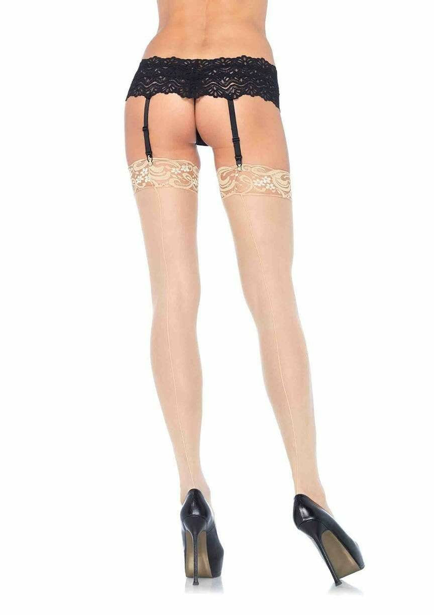 Leg Avenue - Medias Con Costura Trasera Y Liga Encaje Nude