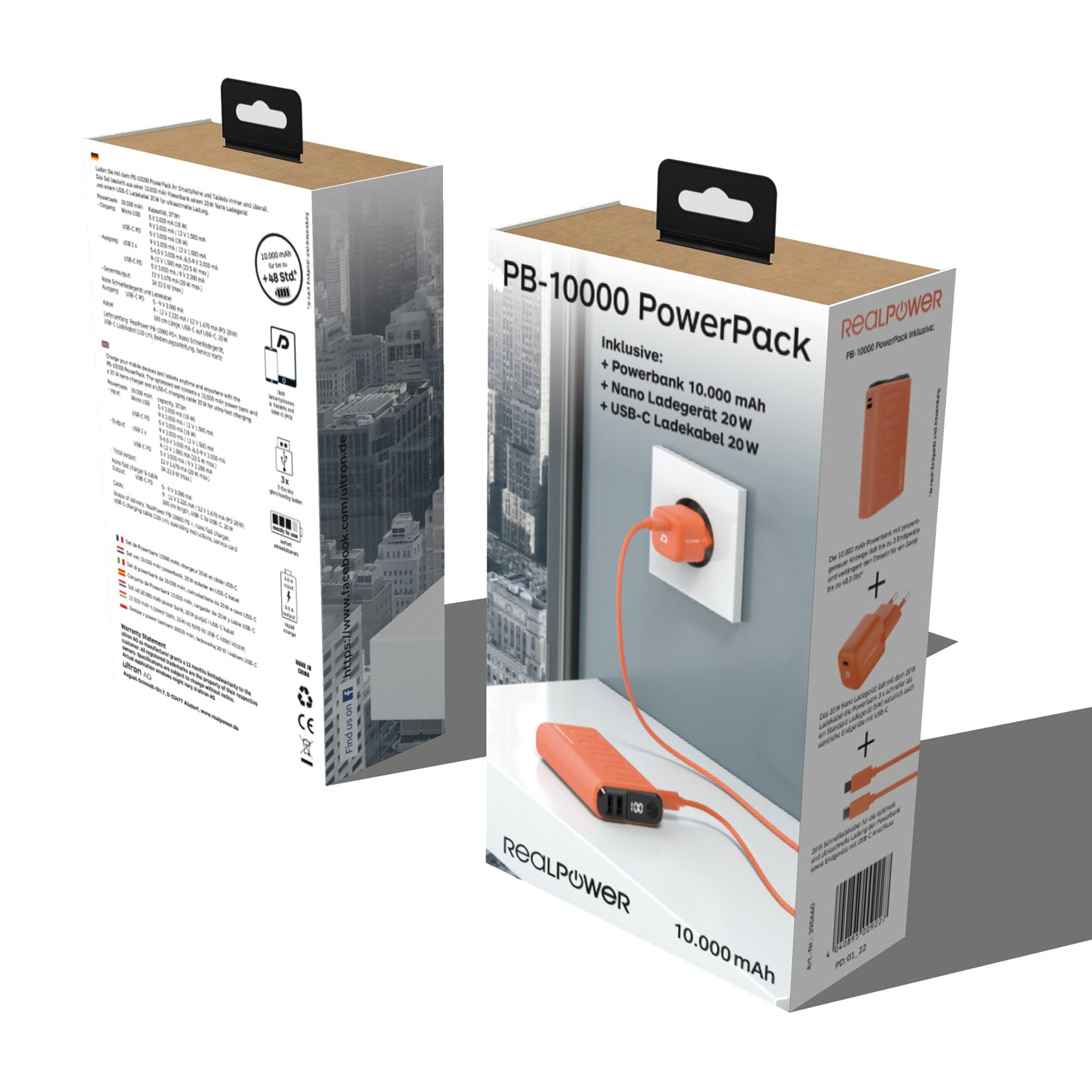 Batería Externa Realpower Pb-10000 Power Pack Naranja
