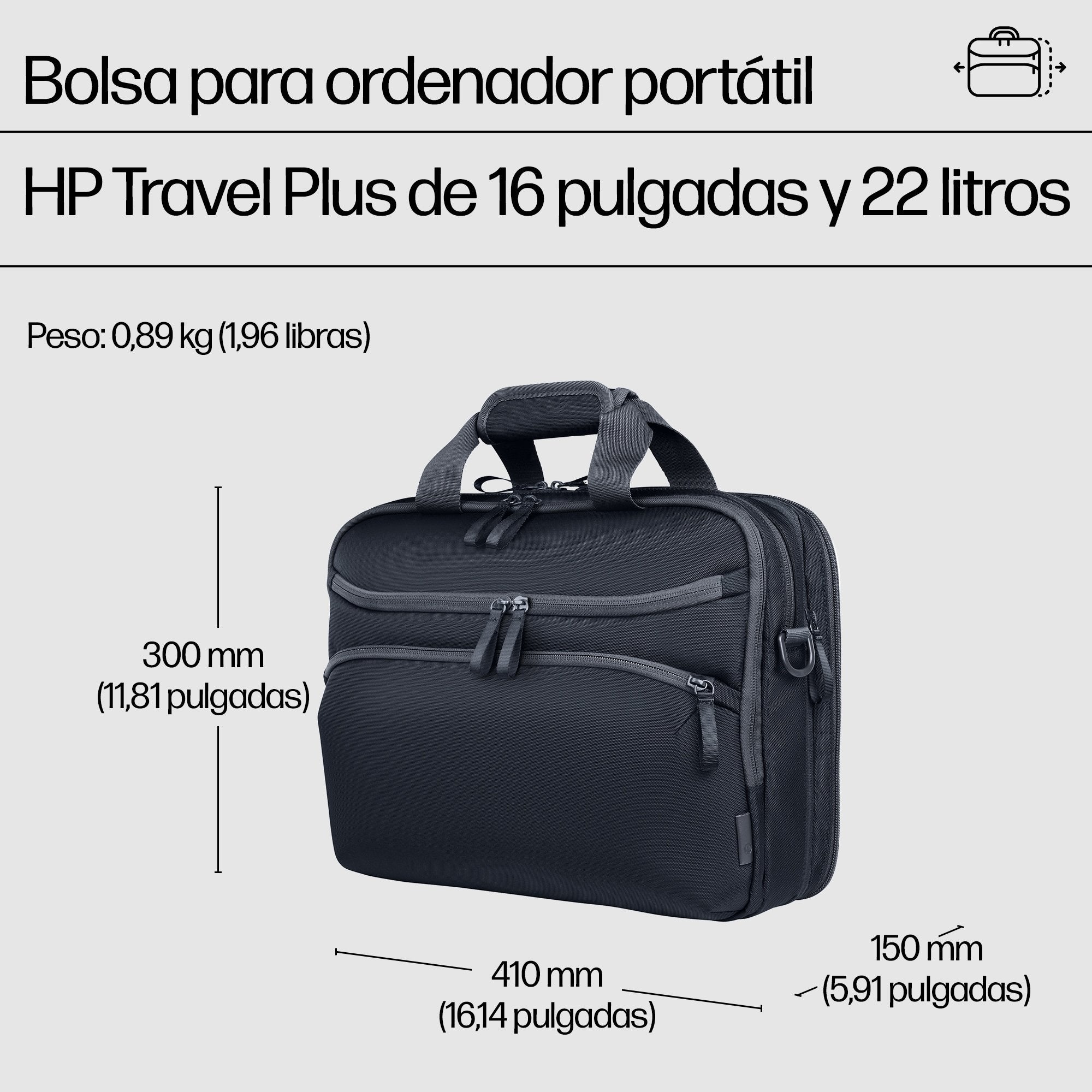 EAN 0198122966899 - HP Travel Plus 22 Liter 16 Laptop Bag imagen 2