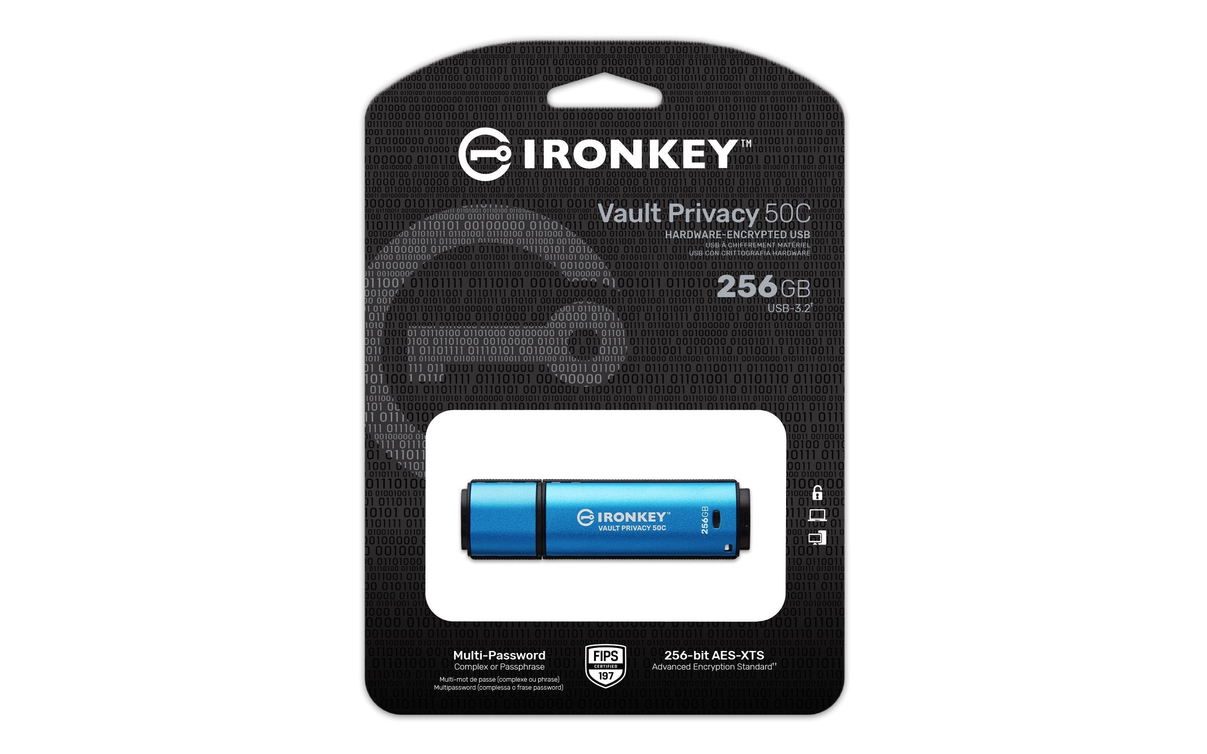 Kingston Ironkey Vault Privacy 50 256 Gb, Lápiz Usb Celeste/Negro