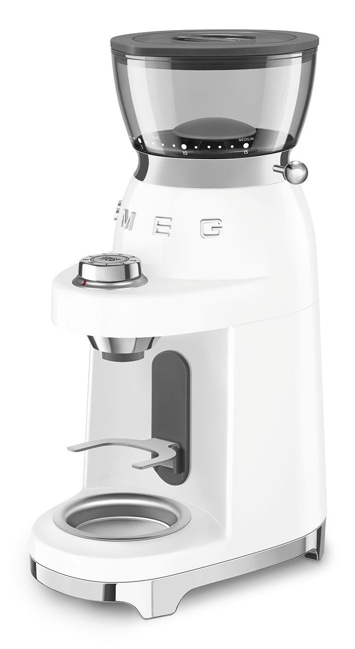 Molinillo De Café Smeg Cgf03wheu, 15 Grados De Molienda, Depósito De 240 G, 150 W, Blanco.