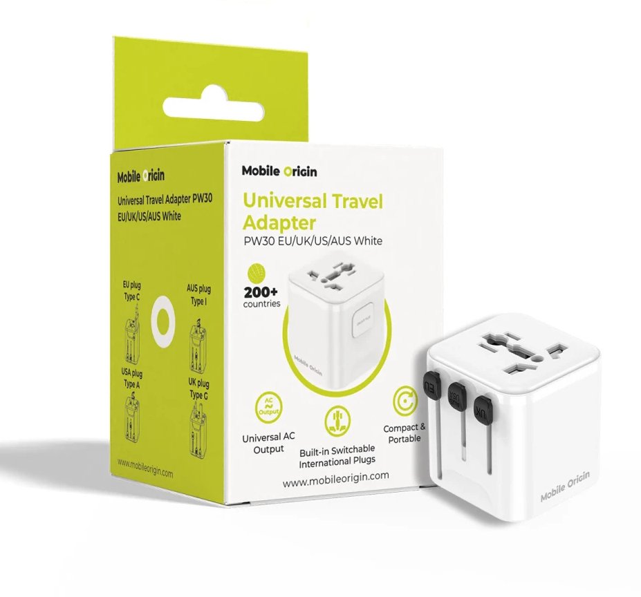 Mobile Origin Travel Adapter Pw30 Eu/Uk/Us/Aus, White