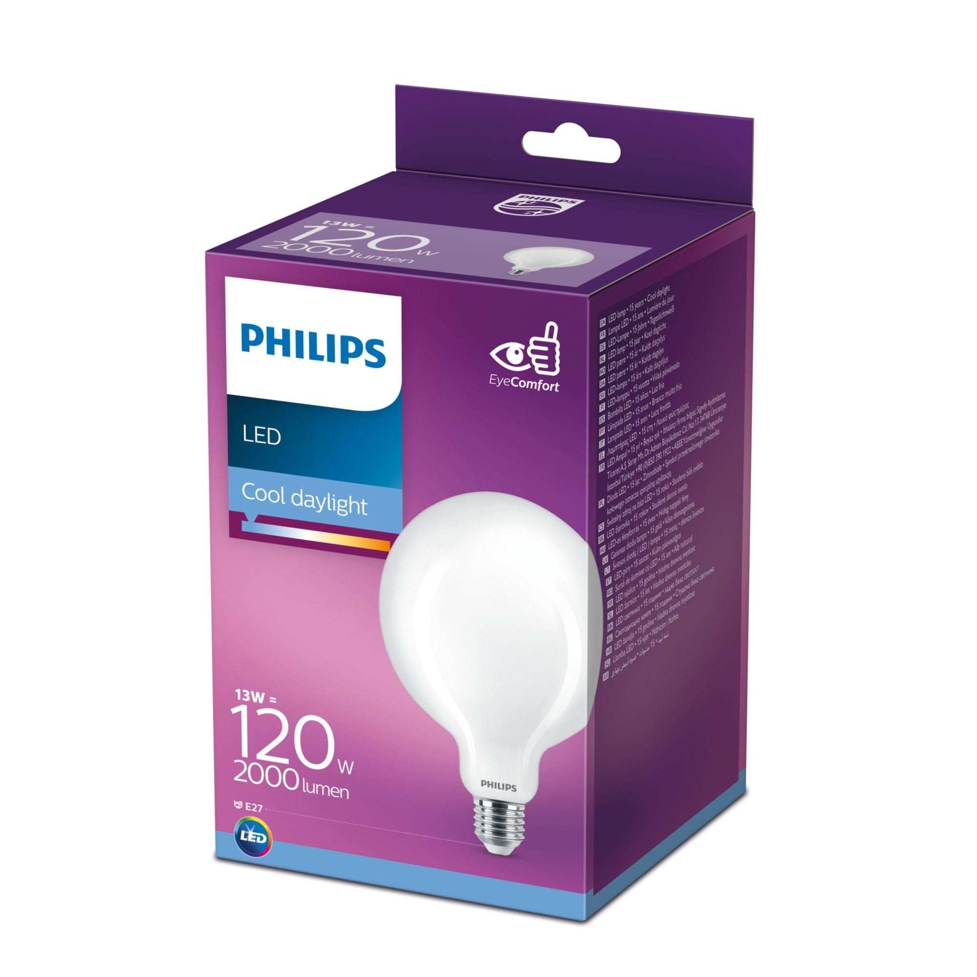 Bombilla Globo Led E27 13w 2000lm 6500k Luz Fría Ø12,4x17,7cm Philips