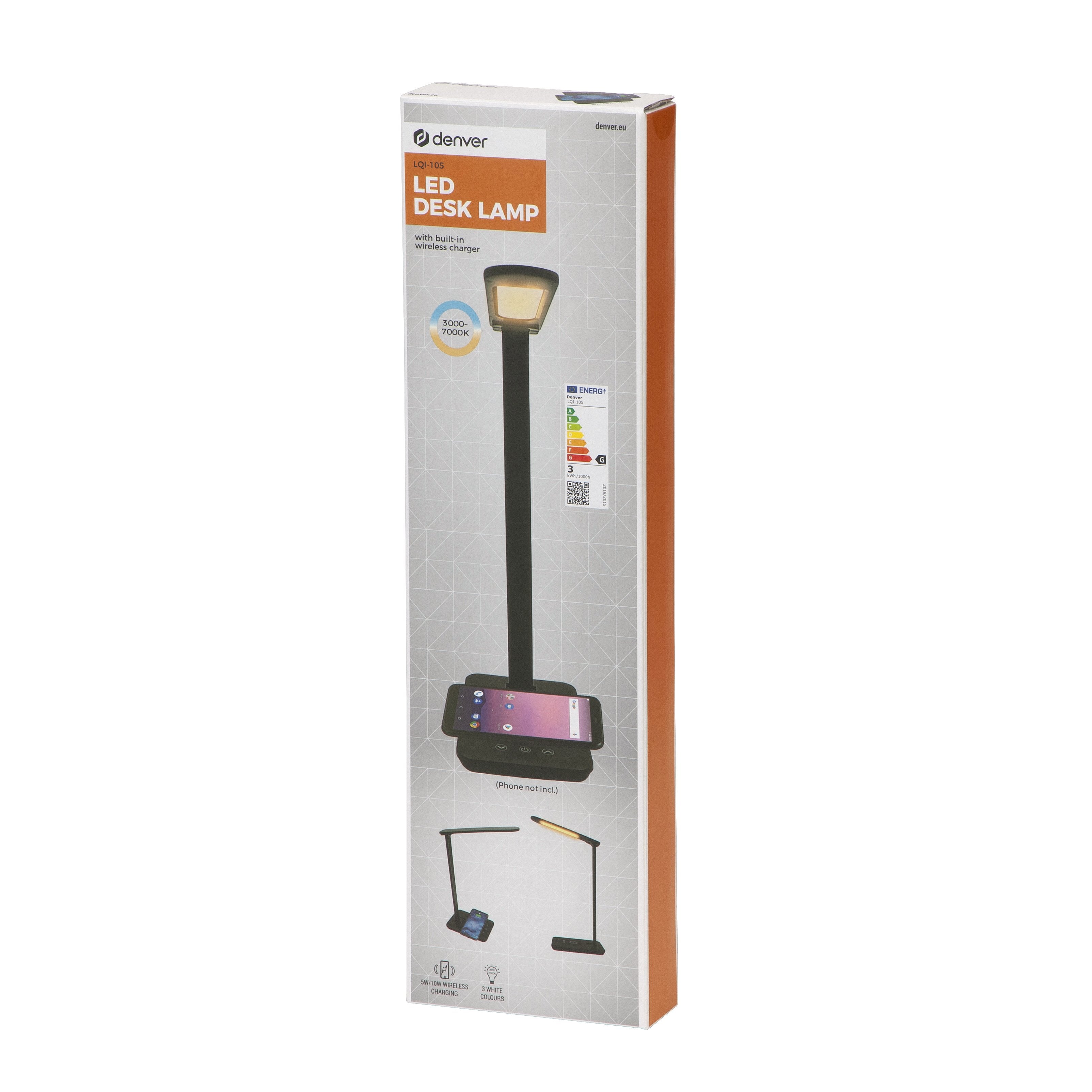 Lampara Led Denver Lqi - 105 Con Cargador De Movil Inalambrico 3 Tonos De Luz