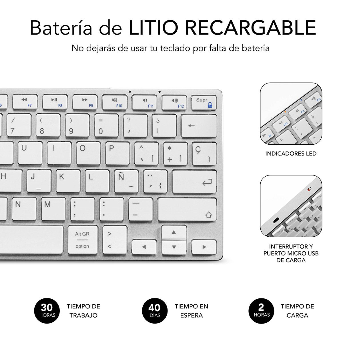 EAN 8436586740078 - SUBBLIM SUB-KB-3ADC200 teclado Universal QWERTY Español Plata, Blanco imagen 4