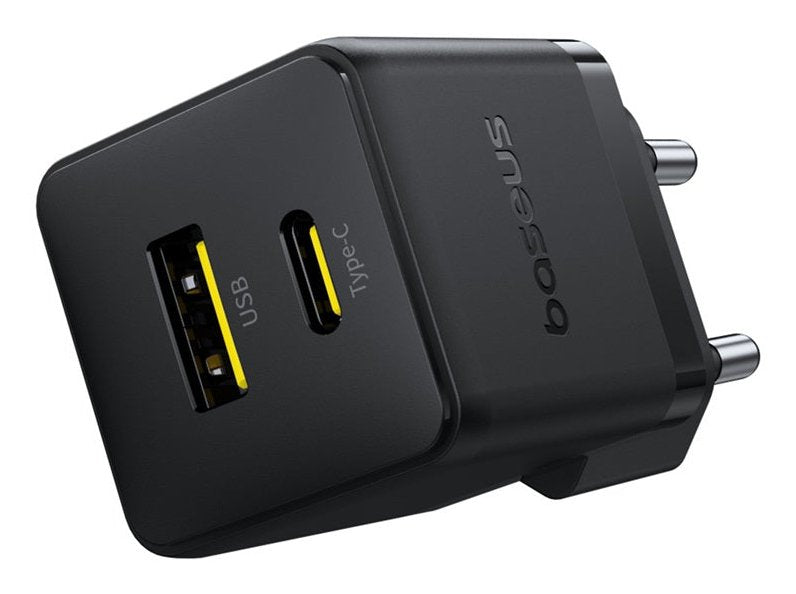 Palm Fast Charger C+U 20w Eu Cluster Black (With Baseus Mini White Cable Usb-C To Usb-C 60w (20v/3a) 1m Cluster Black)