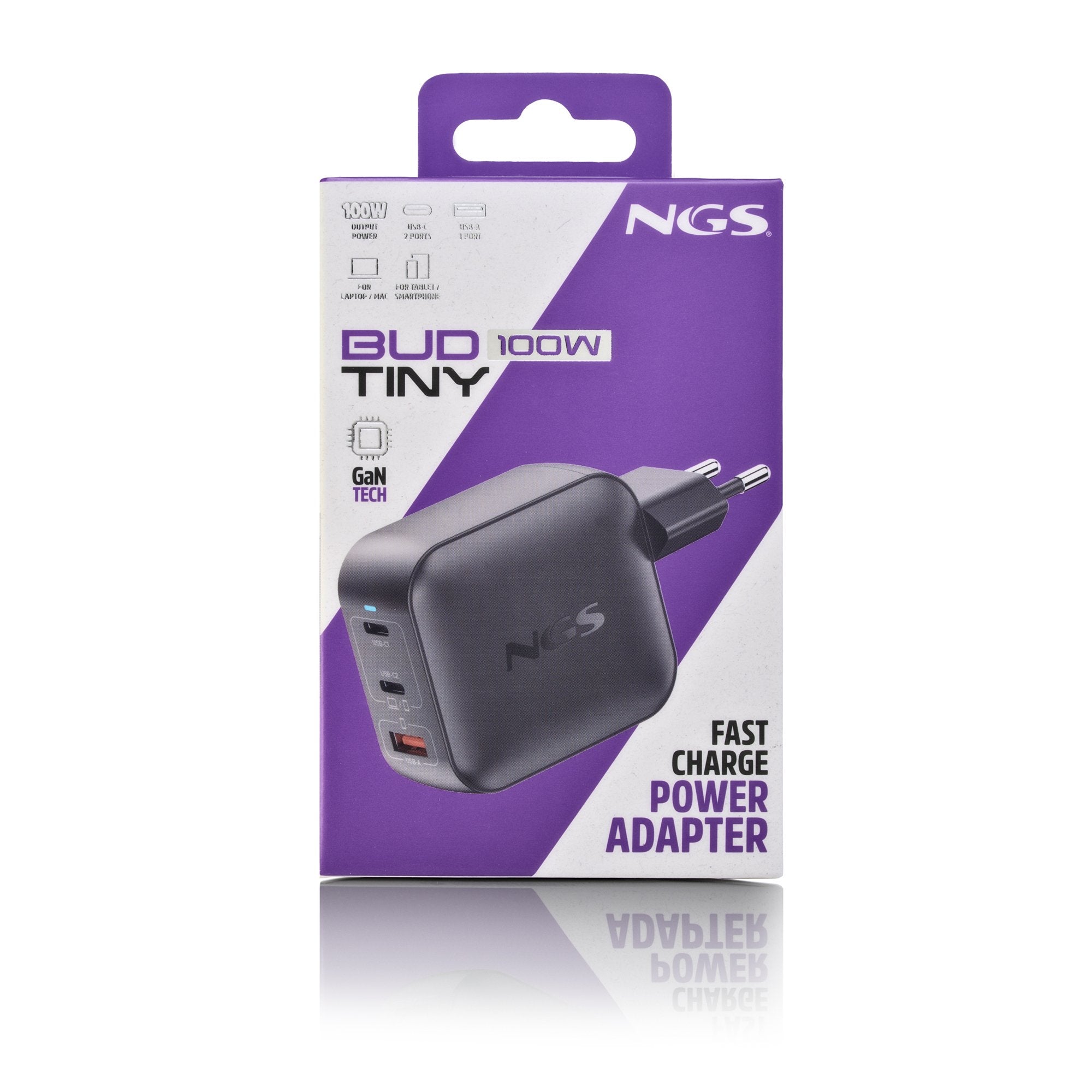 Cargador De Pared Gan Ngs Bud100wtiny 100w 2xusb Tipo-C 1xusb 100w