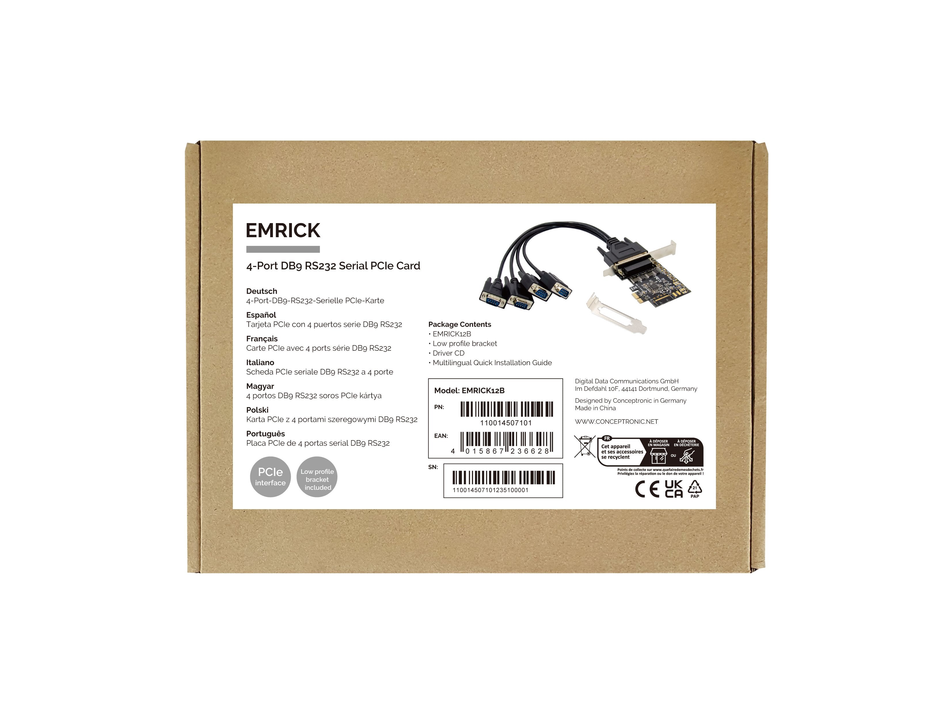 Conceptronic Pci Express Card 4-Port Rs232 Db9 Adaptador