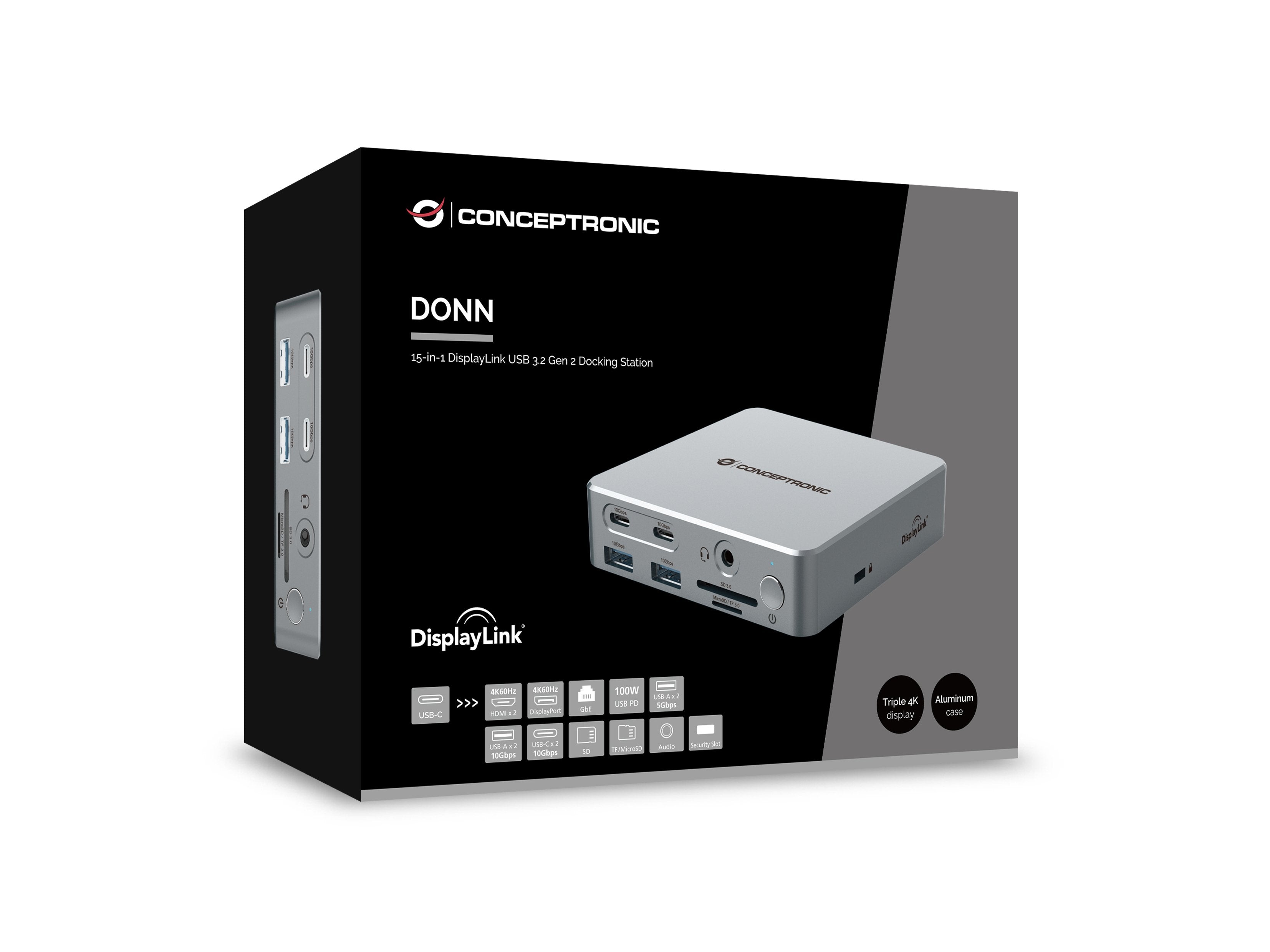 EAN 4015867236611 - Conceptronic DONN25G base para portátil y replicador de puertos Alámbrico USB 3.2 Gen 2 (3.1 Gen 2) Type- imagen 7