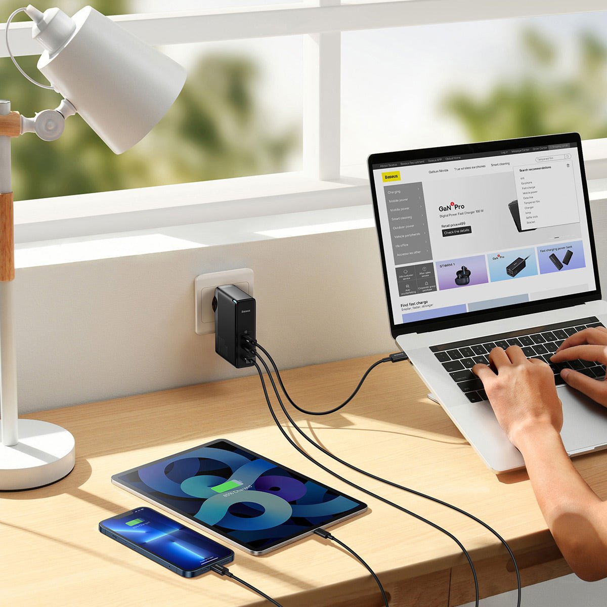 Cargador Baseus Gan5 Pro 2xusb-C + Usb, 140w (Czarna)