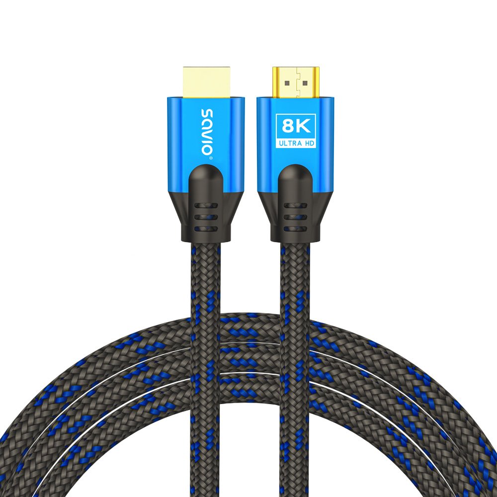 Kabel Hdmi (M) V2.1, 1,8m, 8k, Miedz, Niebiesko-Czarny, Zlote Koncówki, Ethernet/3d, Cl-142