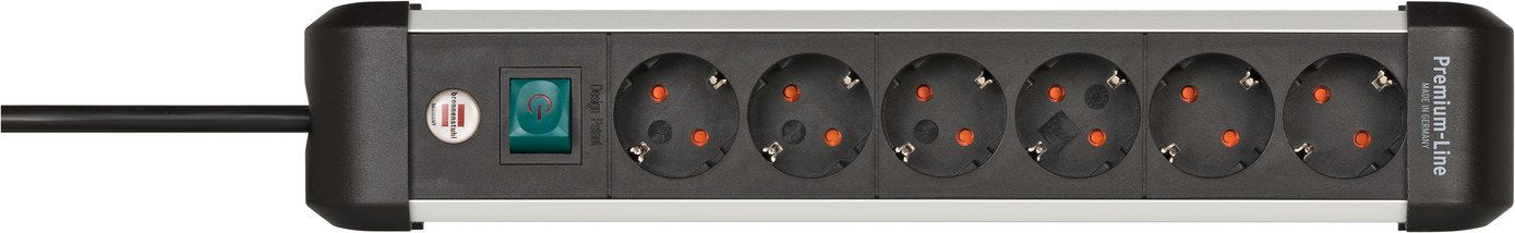 Regleta Brennenstuhl Premium-Alu-Line De 6 Contactos (Negro/Plata, 3 Metros, Con Interruptor De Seguridad)