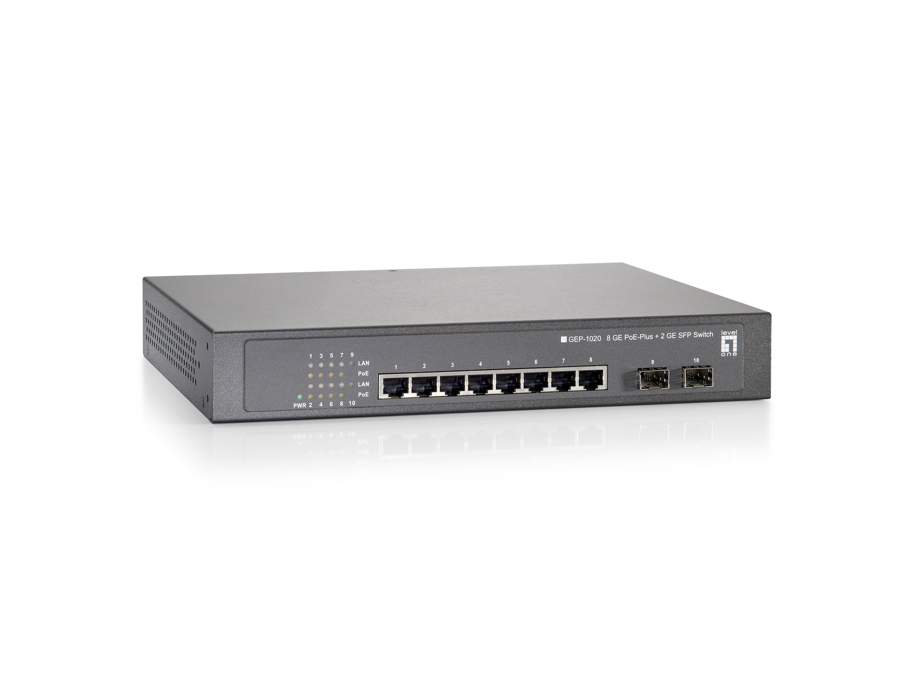 Levelone Switch 8x Ge Gep-1020 2xgsfp 150w 8xpoe+