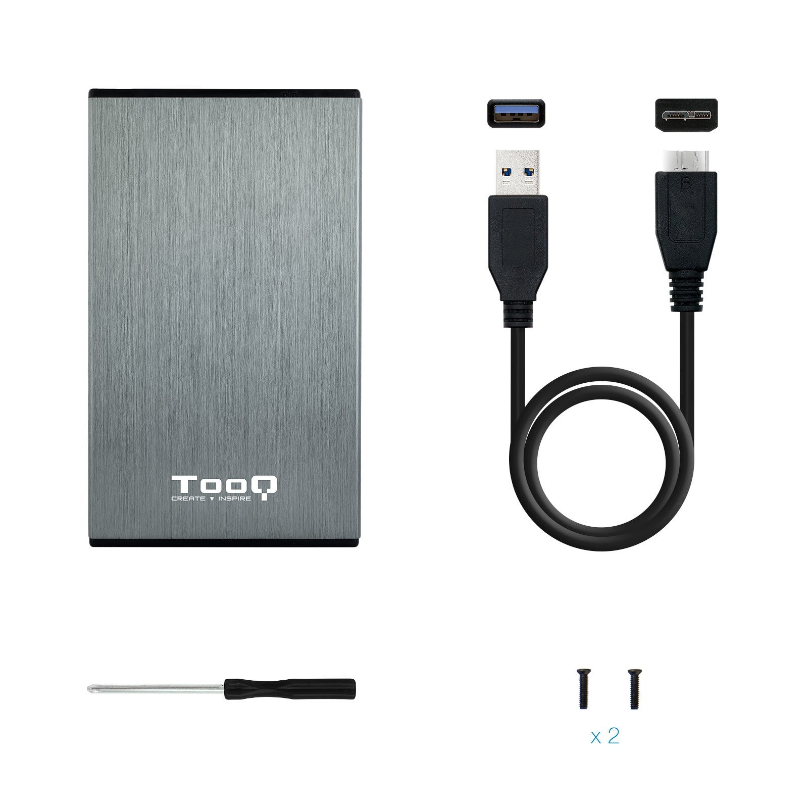 Tooq Carcasa Externa Hdd/Sdd 2.5" Hasta 9,5mm Sata Usb 3.0 - Gris