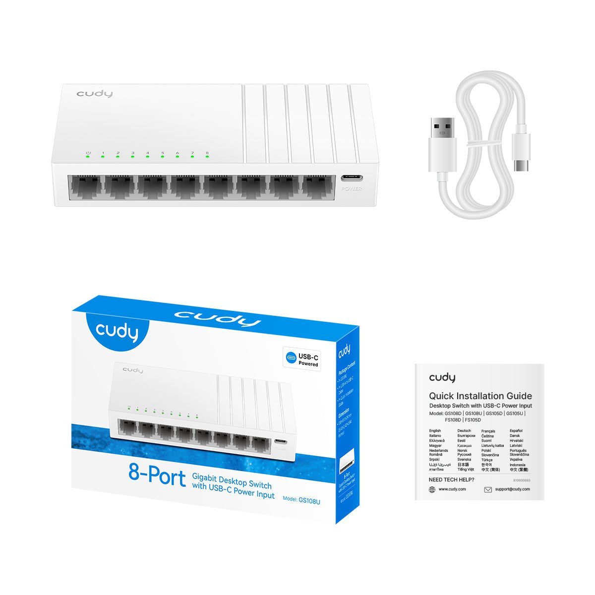 EAN 6971690794682 - Cudy 8-Port Gigabit Switch with USB-C Power Input, GS108U 2.0 No administrado Gigabit Ethernet (10/100/10 imagen 3