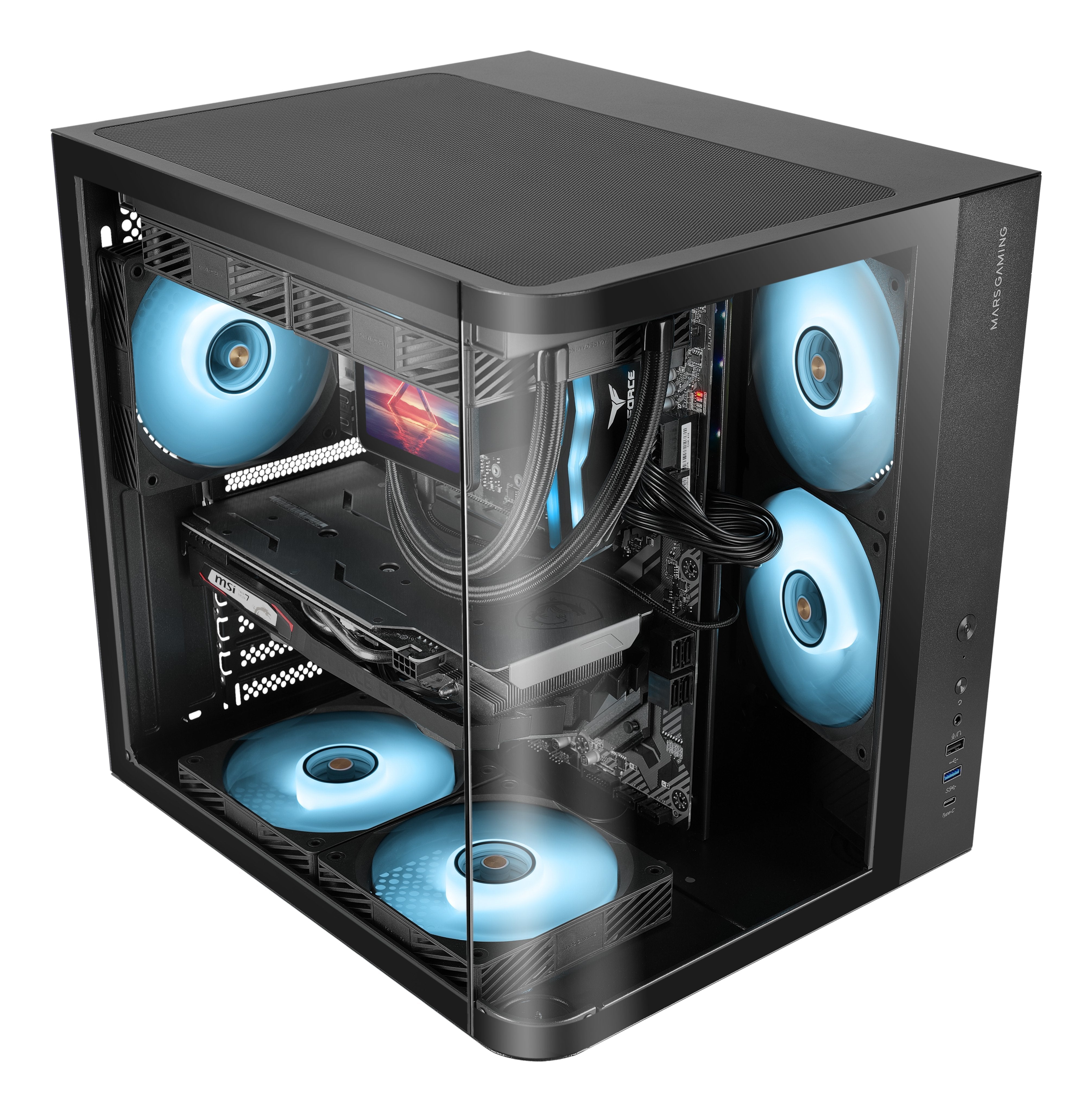 Caja Semitorre Atx Mc-Curv Negro Mars Gaming Atx/ 1xusb 3.0, 1xusb2.0, 1xusb-C/ 2x 3.5'' Hdd + 1x 2.5'' Ssd/