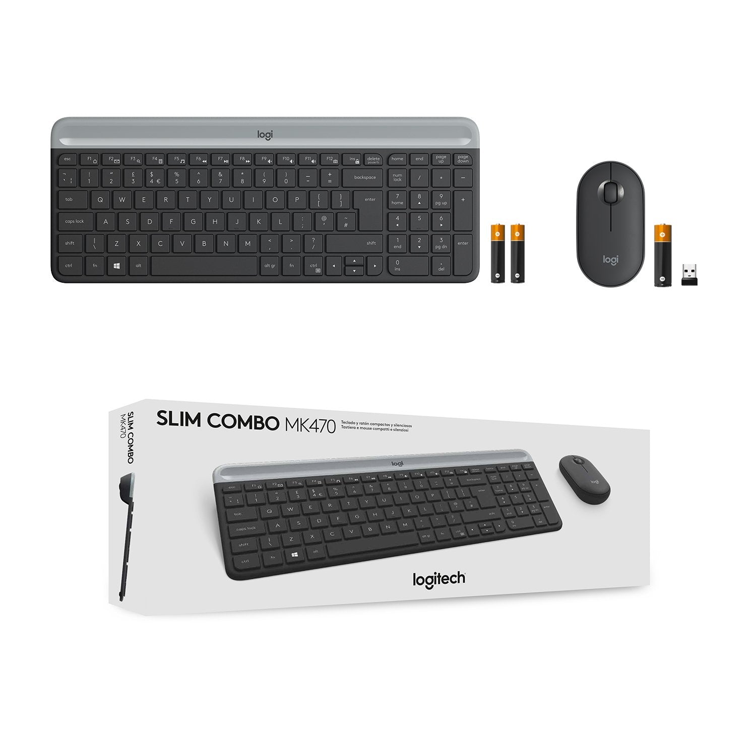 Logitech Mk470, Estándar, Rf Inalámbrico, Qwerty, Grafito, Ratón Incluido