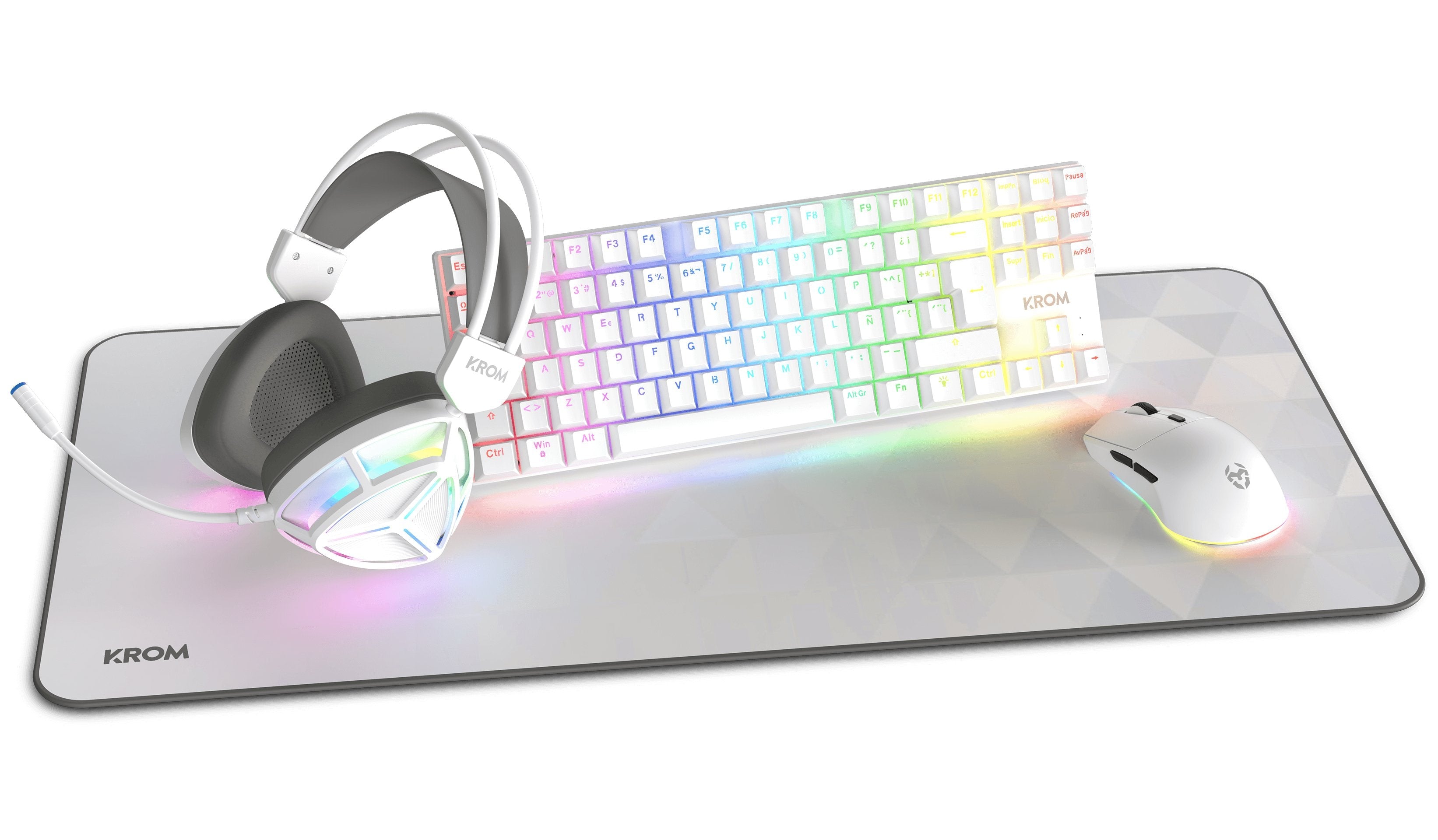 Pack Krom 4 En 1 Rgb Klass Gaming Combo Blanco