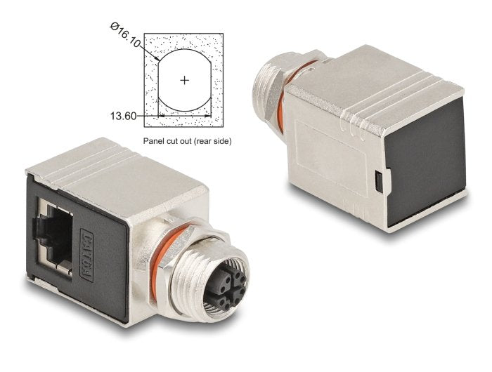Delock 60088 Adaptador M12 Código X Hembra De 8 Pines A Rj45 Hembra Cat.6a Stp Blindado En Ángulo De 90°