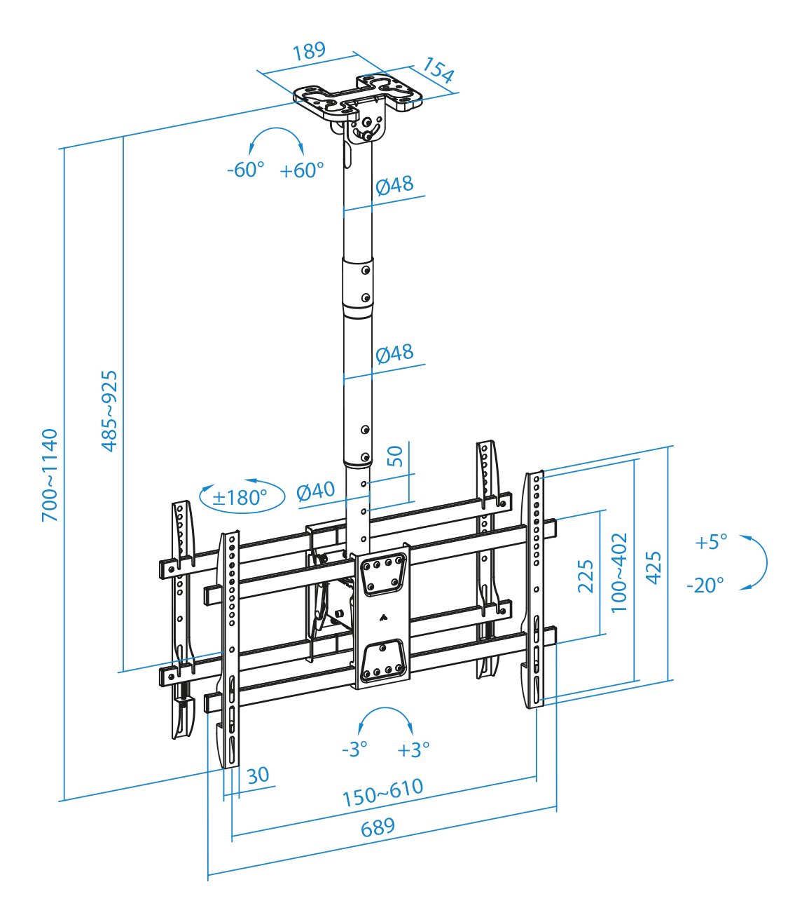 Soporte Techo 2 Pantallas 43-86" Negro