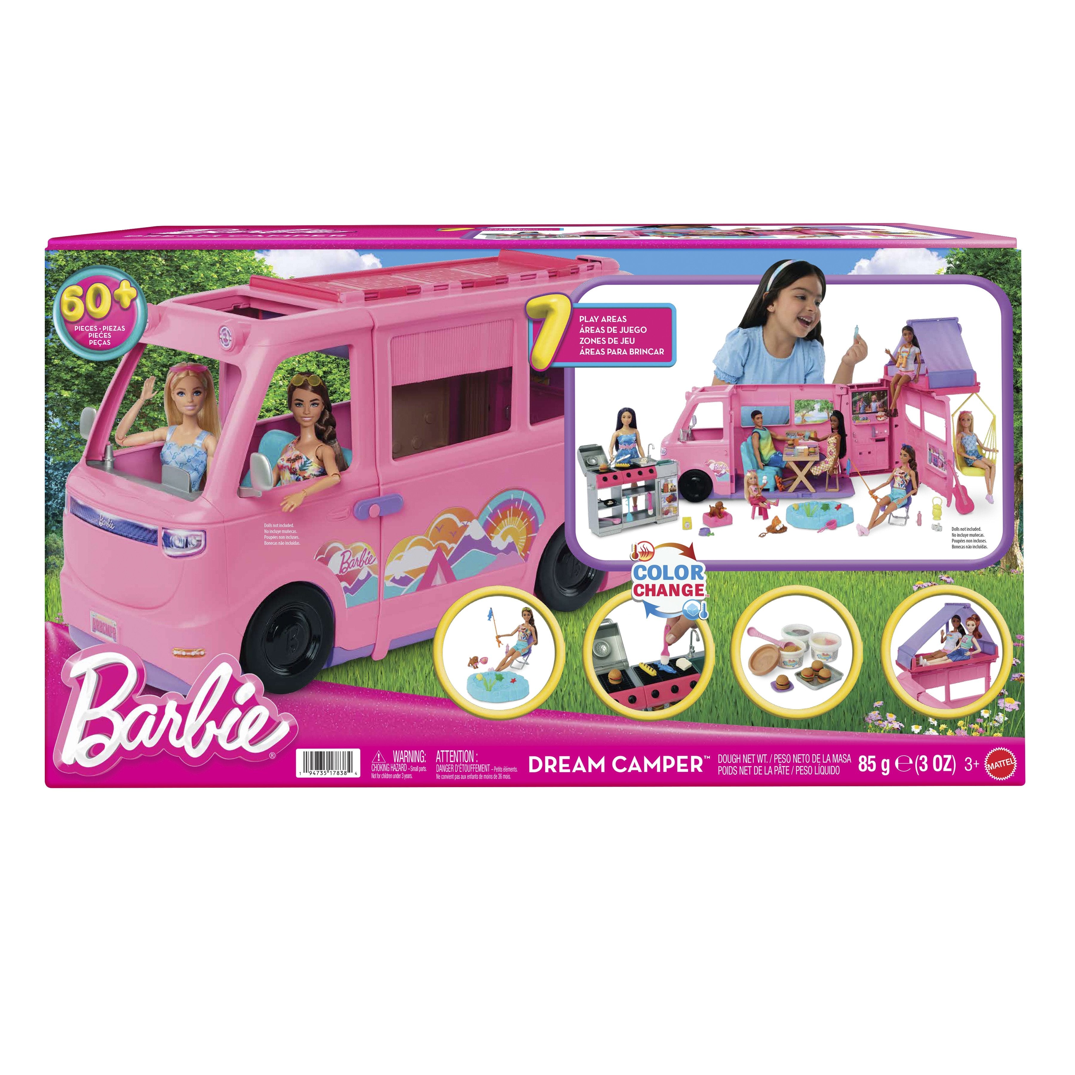 Mattel Barbie Super Abenteuer-Camper Spielset (Mit Dachzelt, Grill Mit Farbwechseleffekt Und 60 Zubehörteilen) Hrj78