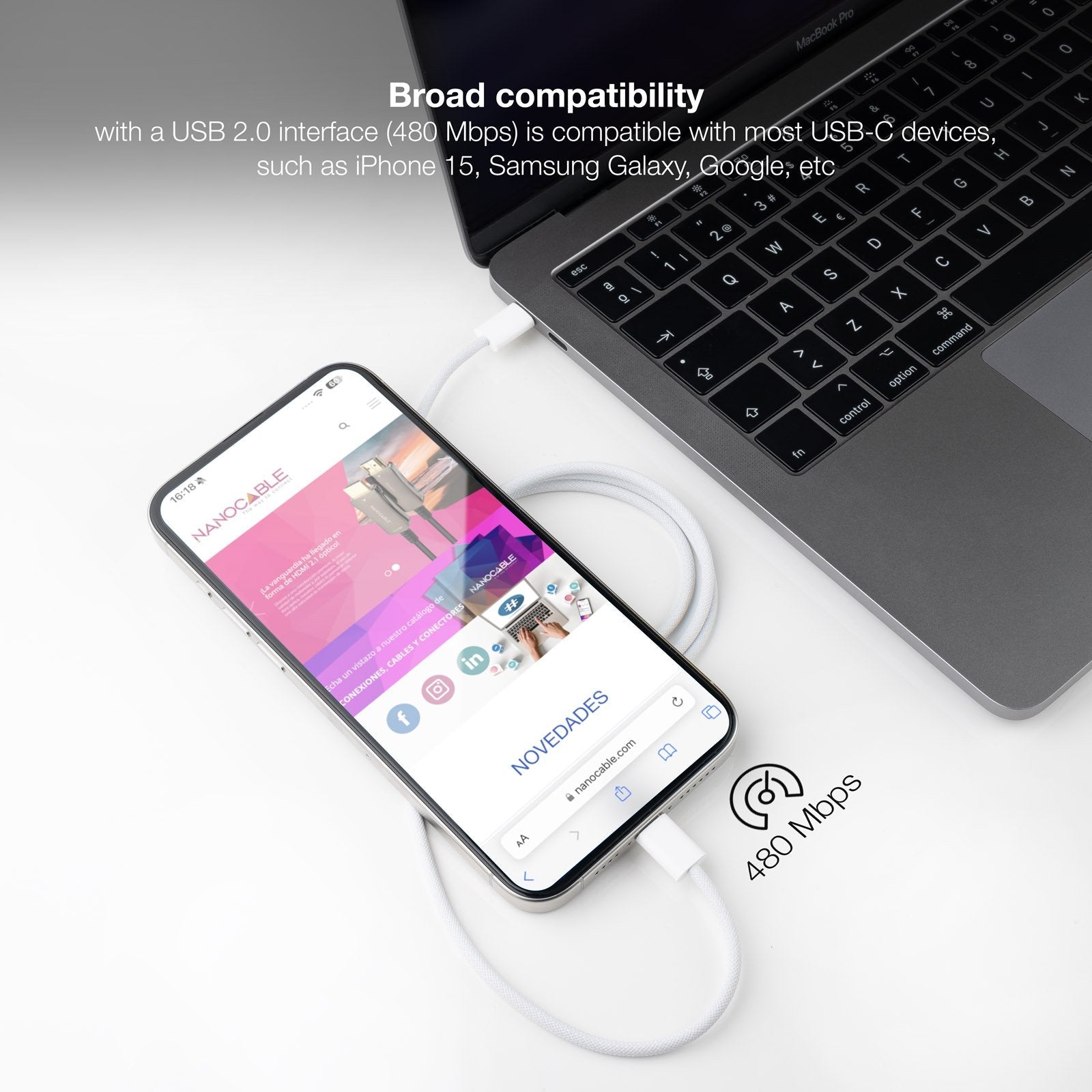 Nanocable Cable Usb-C 2.0 60w 3a - Usb-C/M-Usb-C/M - 1m - Blanco