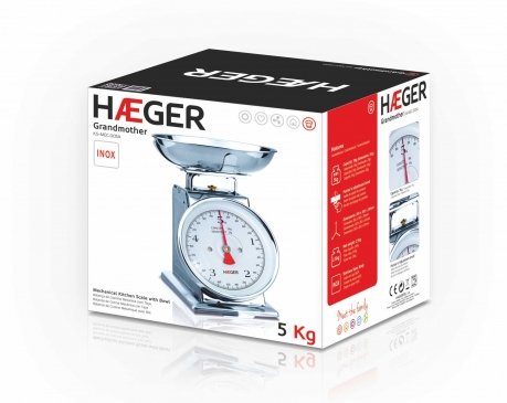 Haeger Ks-Mec.005a Báscula Mecánica De Cocina Grandmother Con Capacidad De 5kg, Cuerpo De Acero Inoxidable, Graduación En Gramos