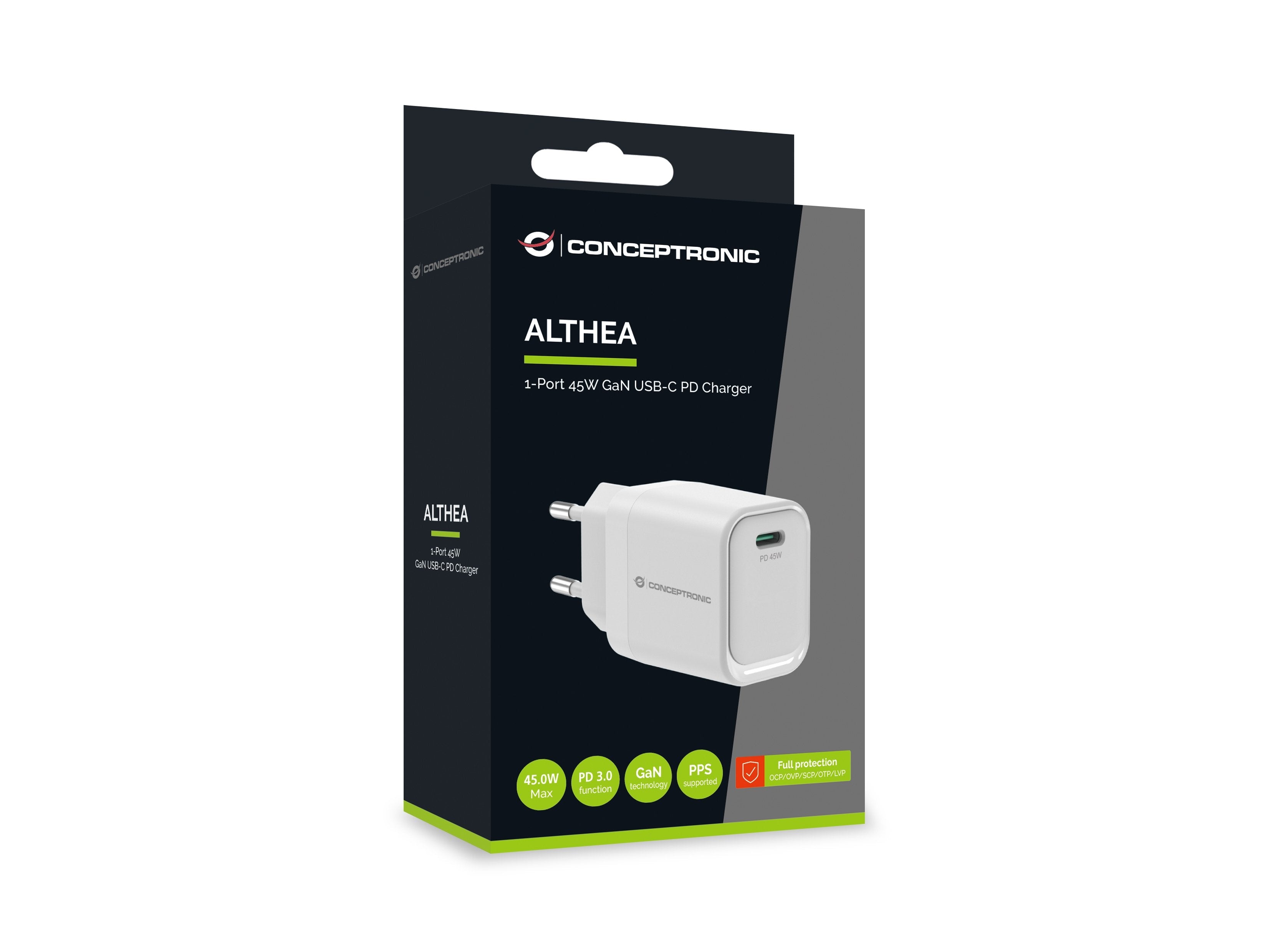 Conceptronic Cargador 1port Gan Usb-C 45wpd3.0 Pps Ws