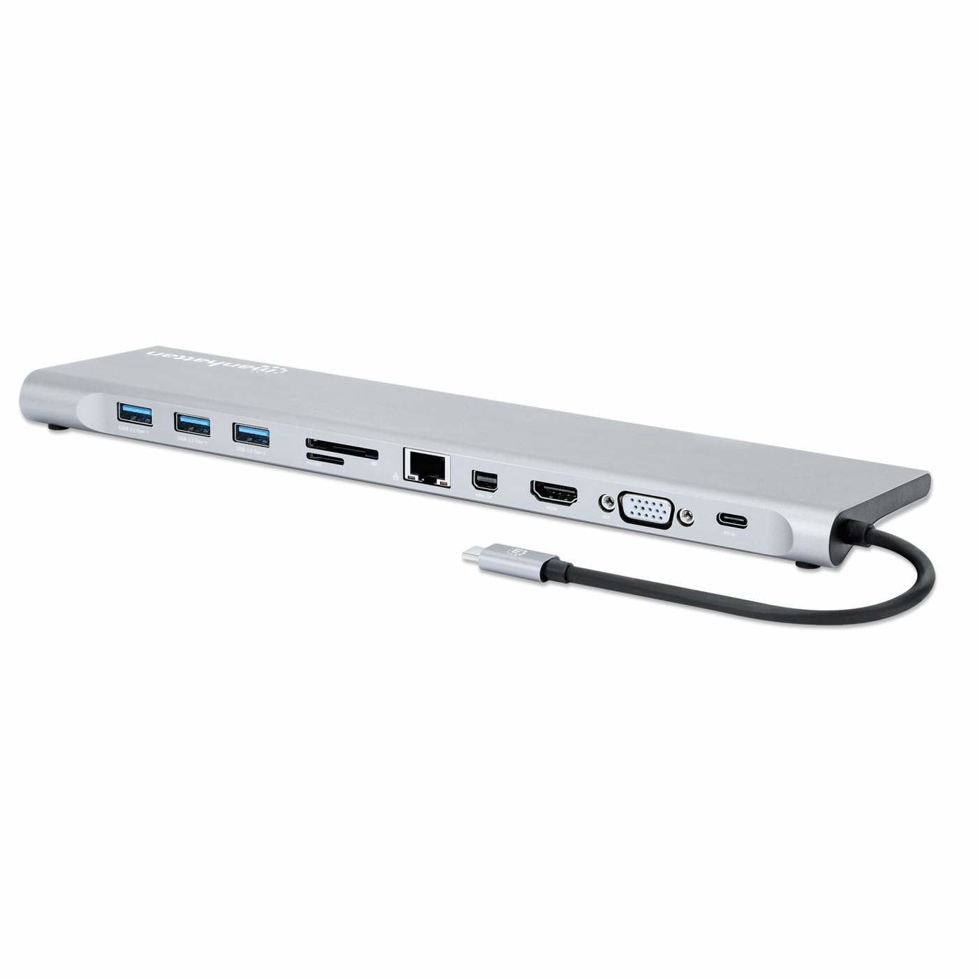 Manhattan 130578 Base Para Portátil Y Replicador De Puertos Alámbrico Usb 3.2 Gen 1 (3.1 Gen 1) Type-C Aluminio
