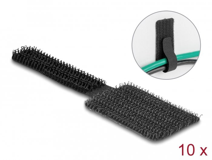 Delock Mini Klett-Cablehalter L 90 Mm X B 24 Mm Selbstklebend 10 Stück Schwarz