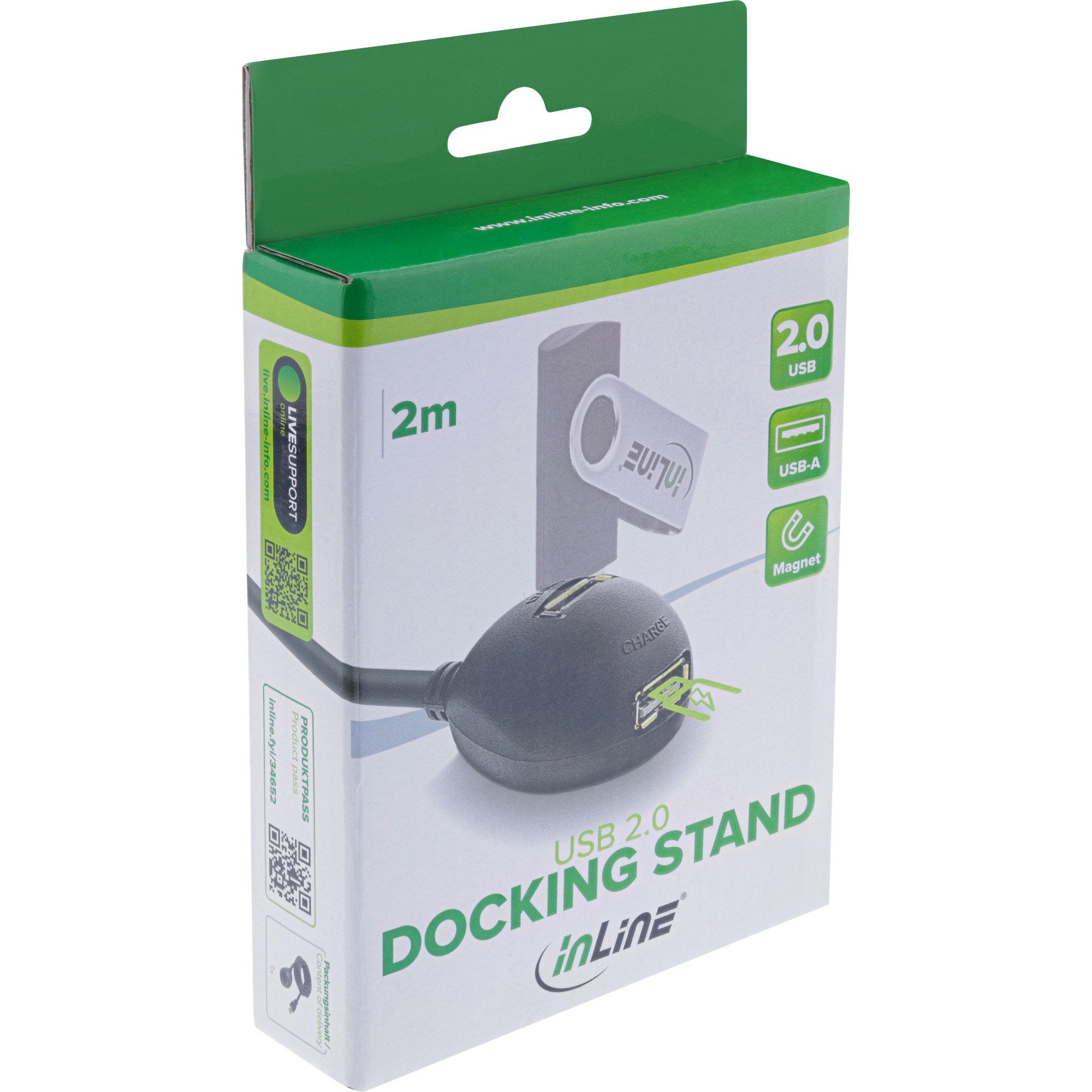 Cable Inline Usb 2.0 Tipo A Macho A Hembra Con Base Negro 2m