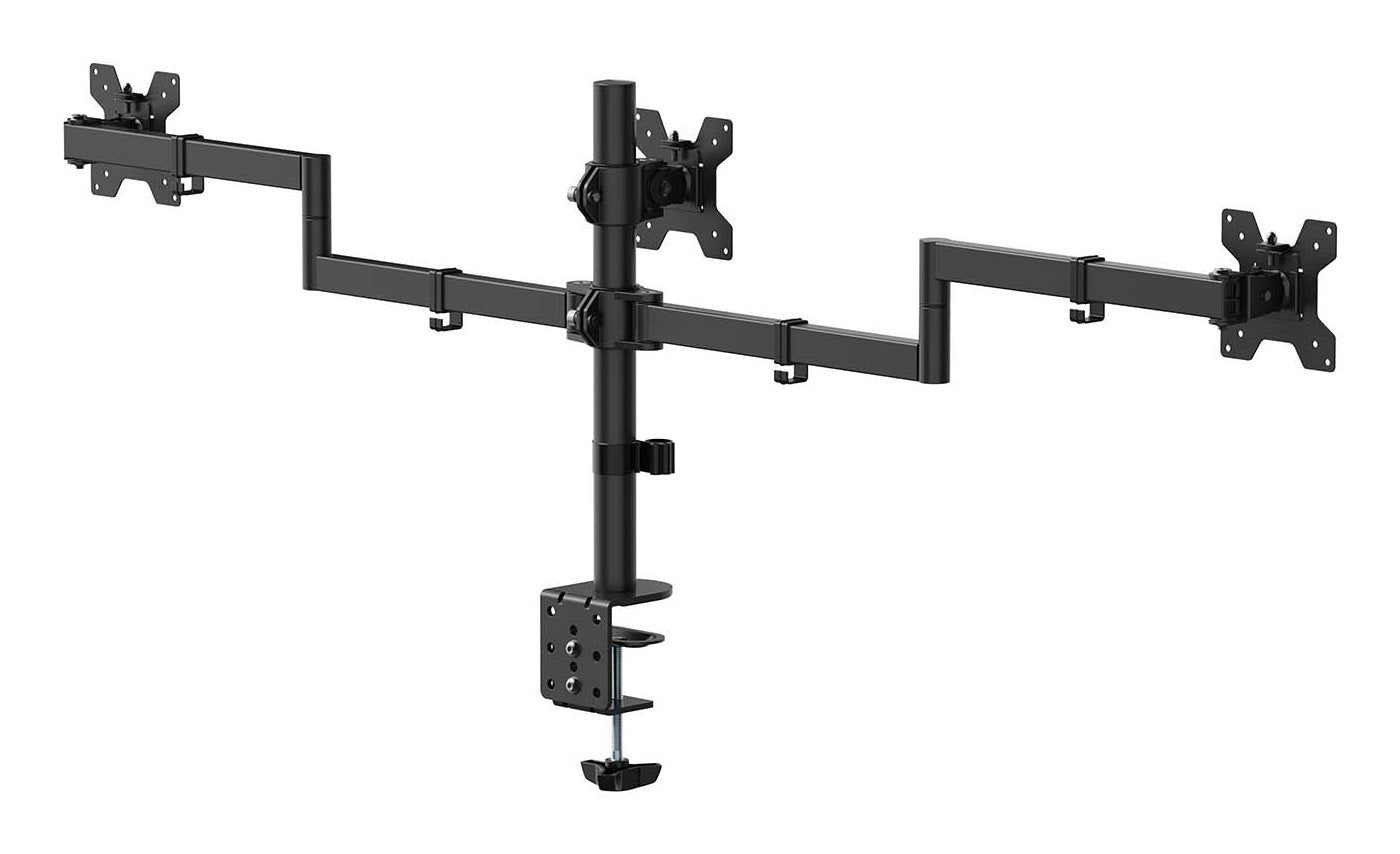Aisens Soporte De Mesa Eco Giratorio E Inclinable Para 3 Monitores 10kg (3 Pivotes, 2 Brazos) De 13-27, Negro