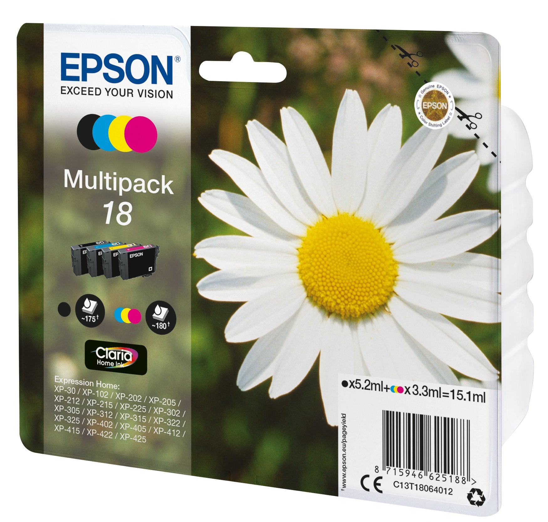 EAN 8715946625195 - Epson Daisy C13T18064022 cartucho de tinta 1 pieza(s) Original Rendimiento estándar Negro, Cian, Magenta, imagen 1