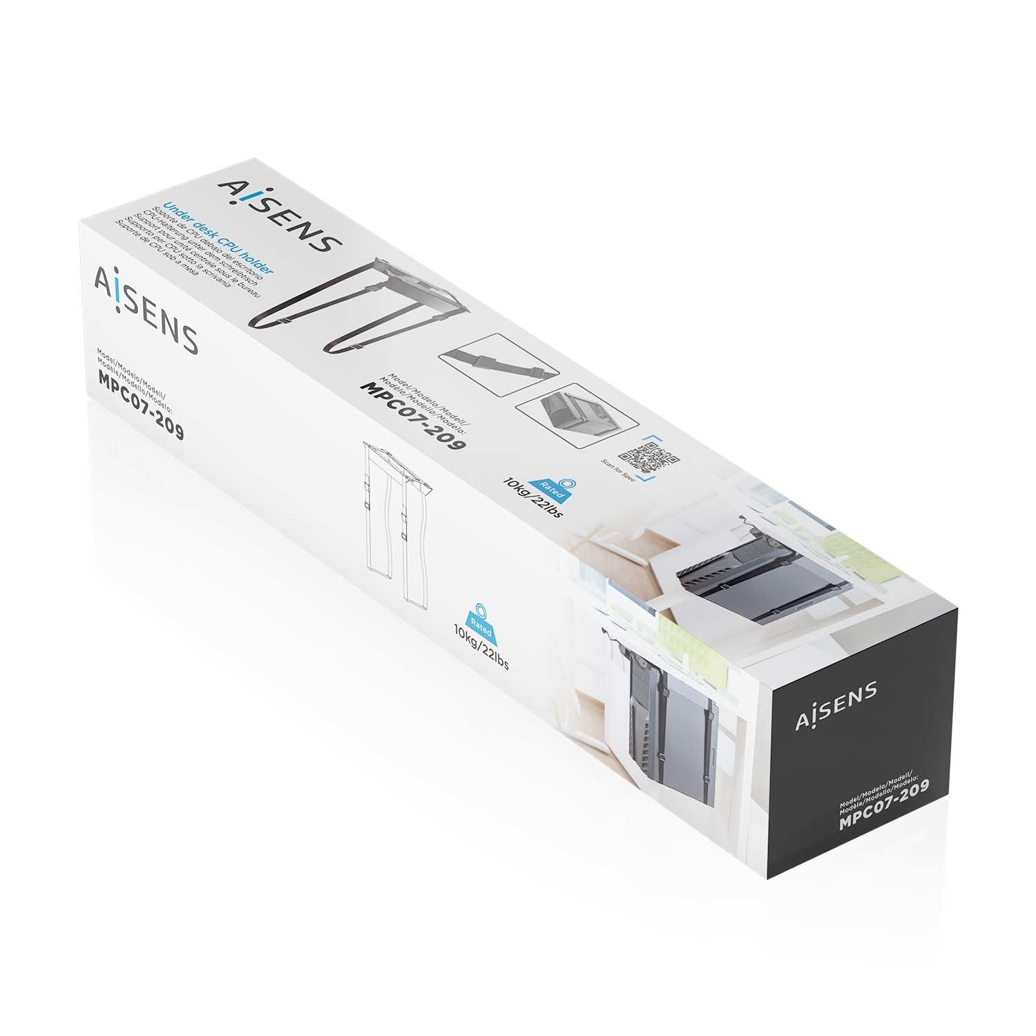 Aisens Soporte Para Cpu Debajo De Escritorio Con Correa, Negro