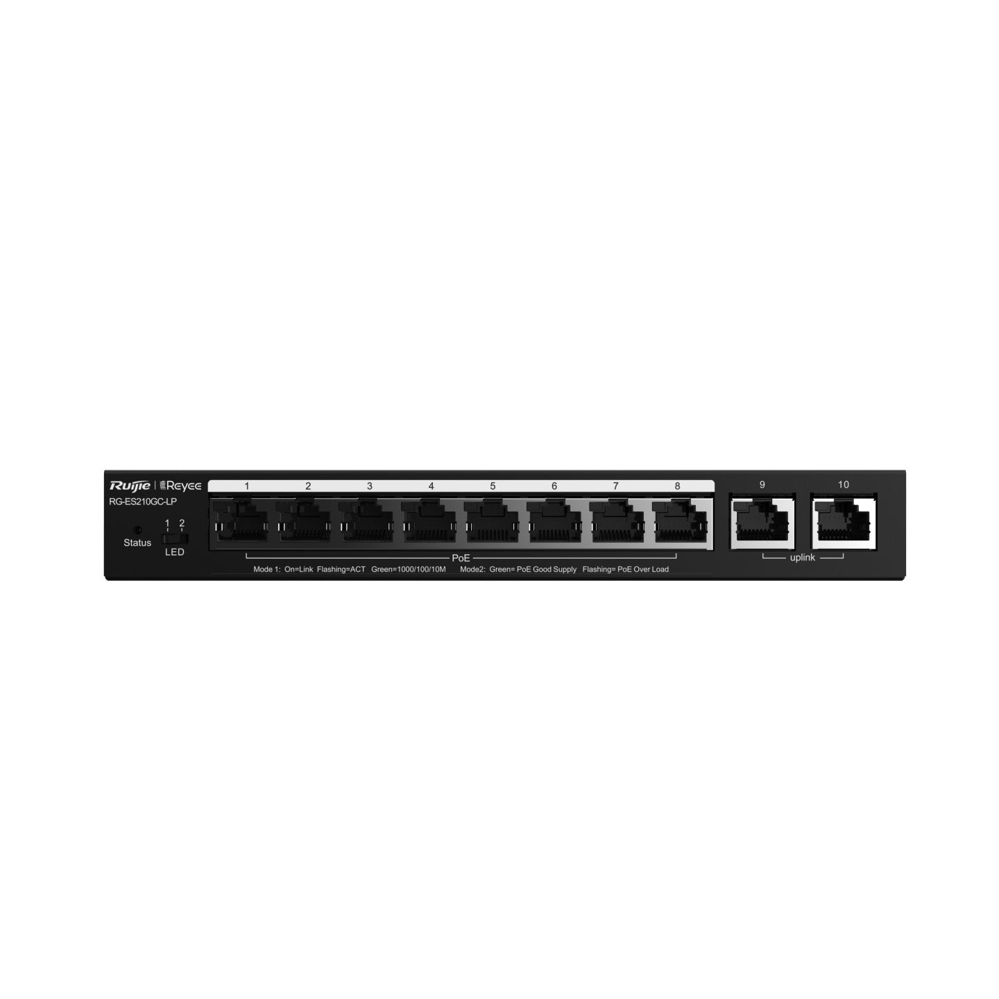 Reyee 10-Port Gigabit Smart Poe Switch, 8 Poe/Poe+ Ports With 2 Gigabit Rj45 Uplink Ports, 70w Poe