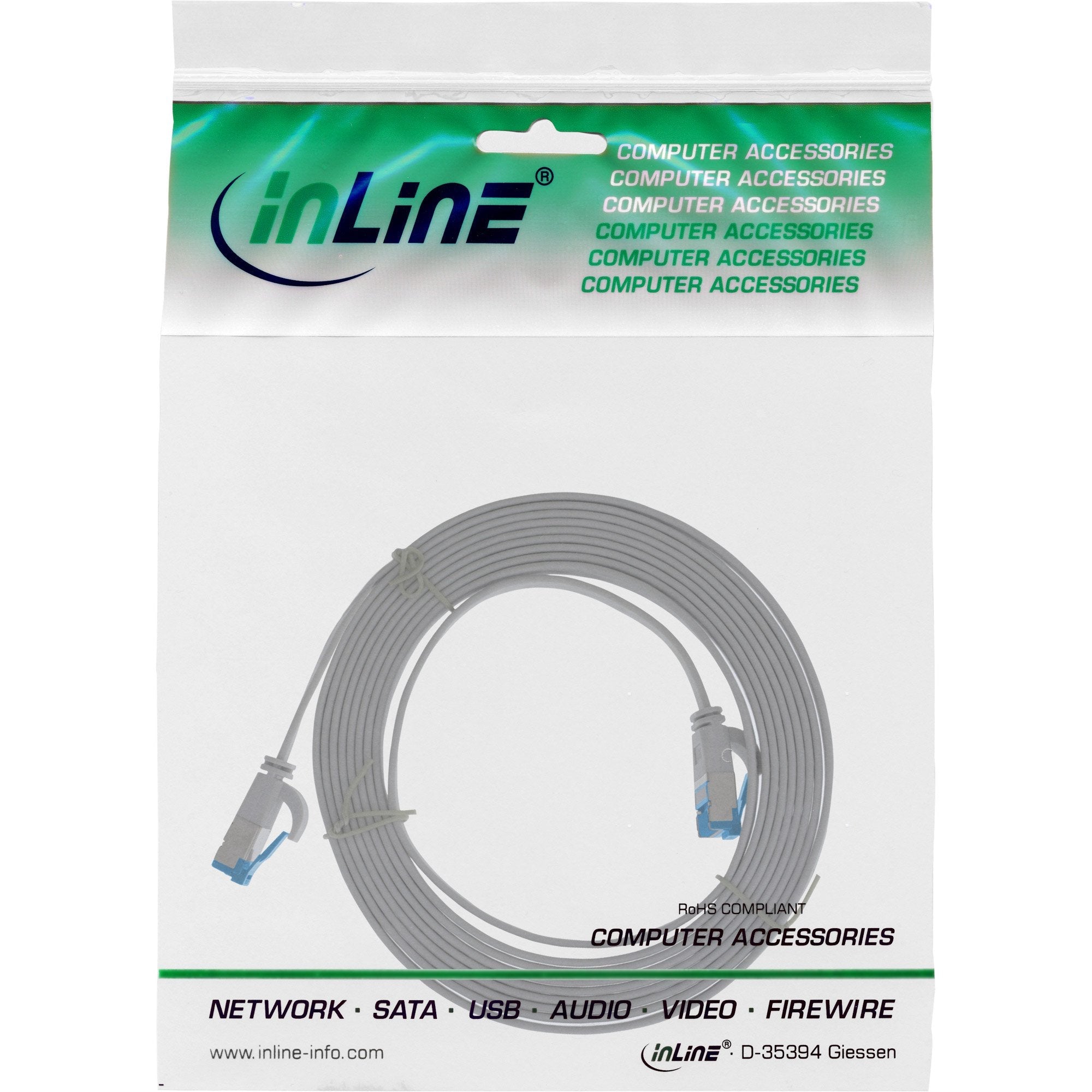 Cable De Red Plano Inline, U/Ftp, Cat.6a, Tpe Libre De Halógenos, Gris, 1,5m