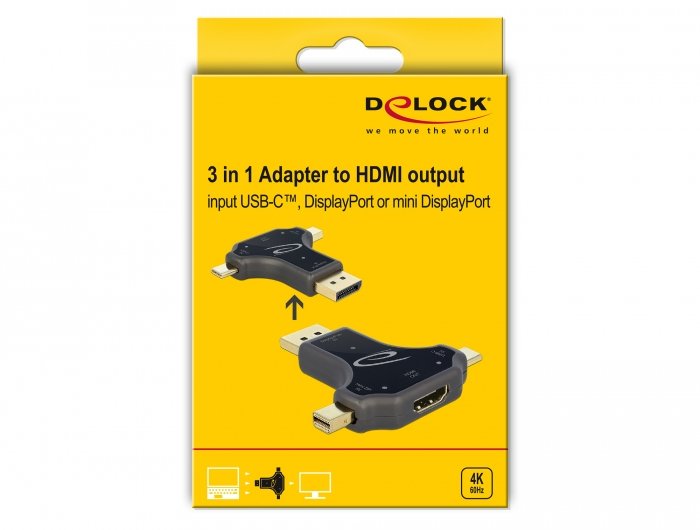 Delock 3 In 1 Monitoradapter Mit Usb-C Displayport Mini Displayport Eingang Auf Hdmi Ausgang Mit 4k 60 Hz
