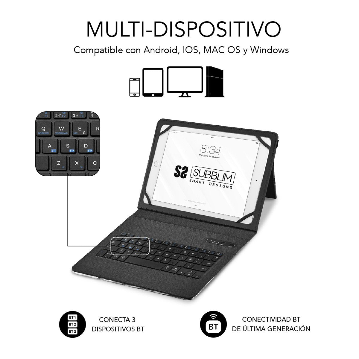EAN 8436586742423 - SUBBLIM SUBKT5-BTTW10 teclado para móvil QWERTY Español Bluetooth Multicolor imagen 6