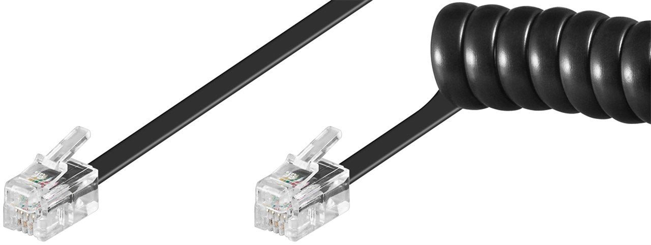 Latiguillo Rizado Rj10 Cable Telefónico 2m Negro