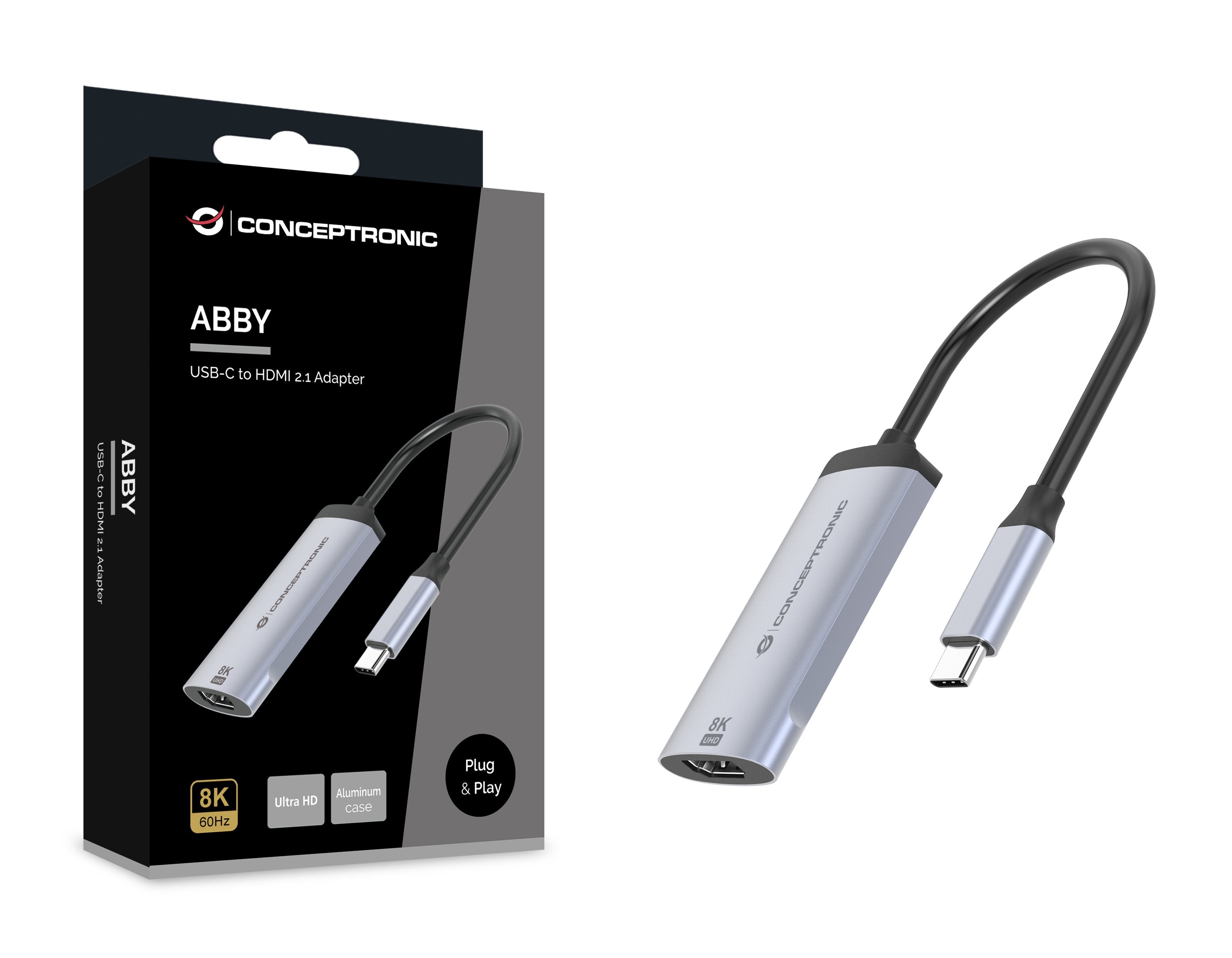 Adaptador Usb-C A Hdmi 2.1 Conceptronic 8k 60hz Carcasa Aluminio Abby23g